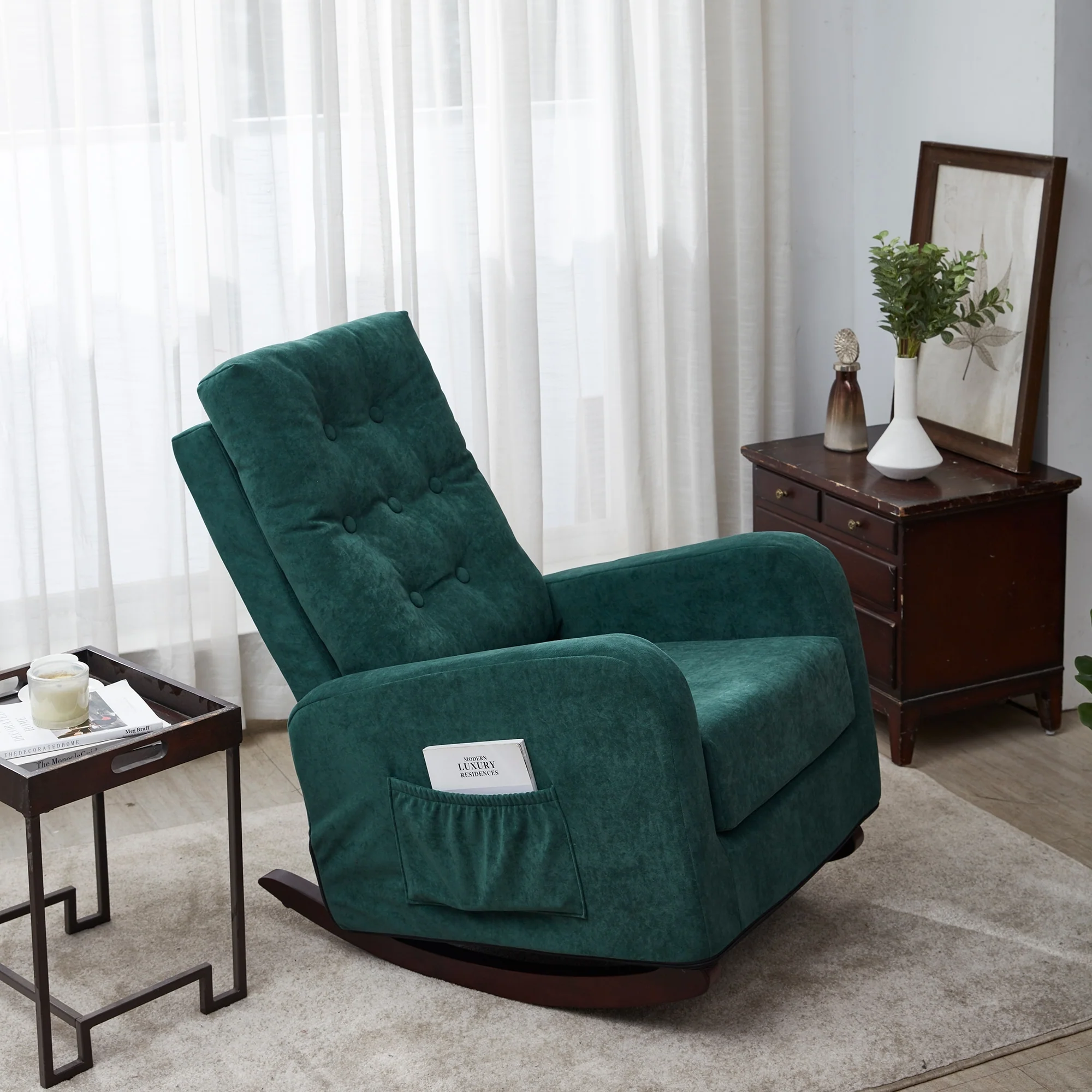 Upholstered Glider Rocking Chair with High Backrest