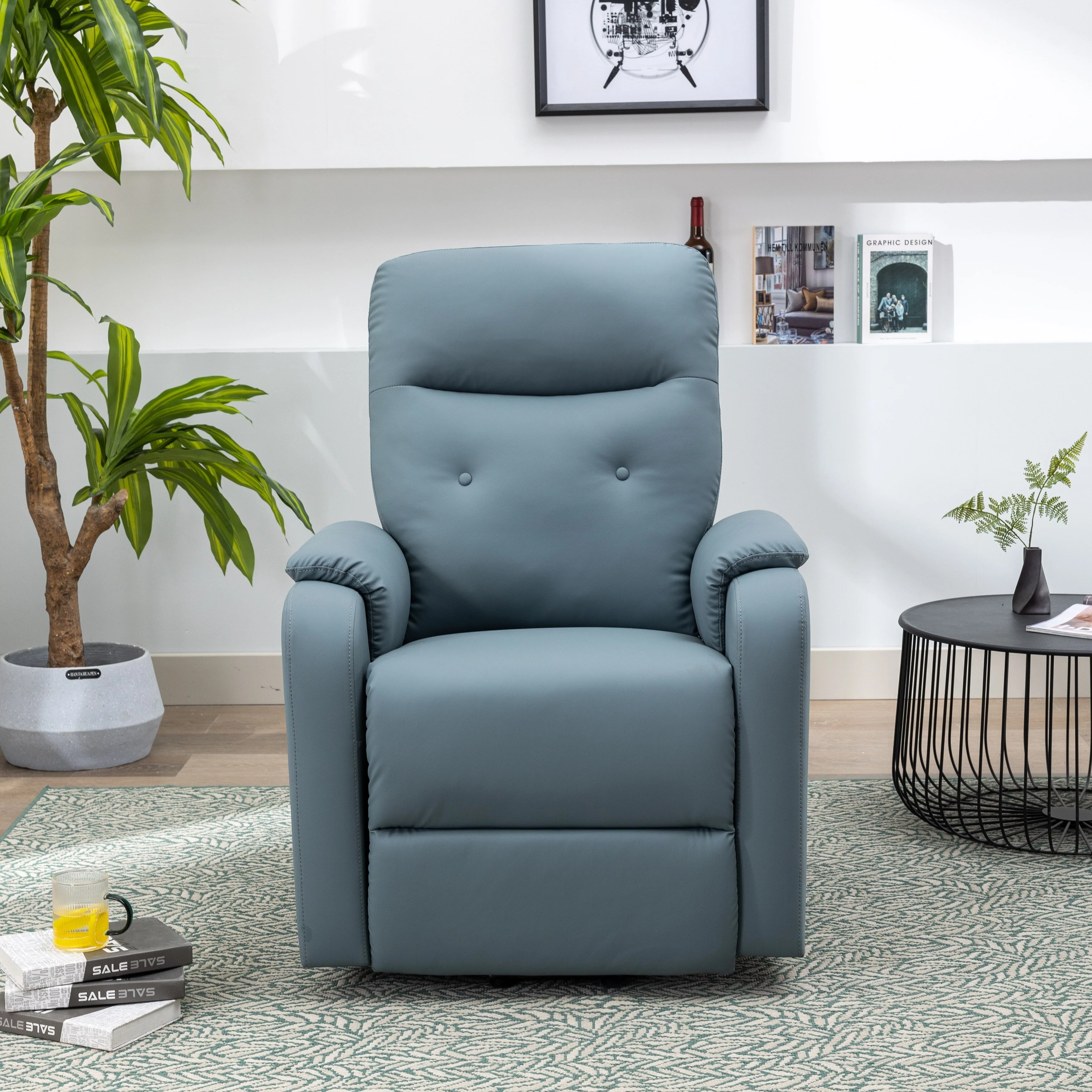 Blue Power Lift Recliner with Massage, Heat, and Side Pocket