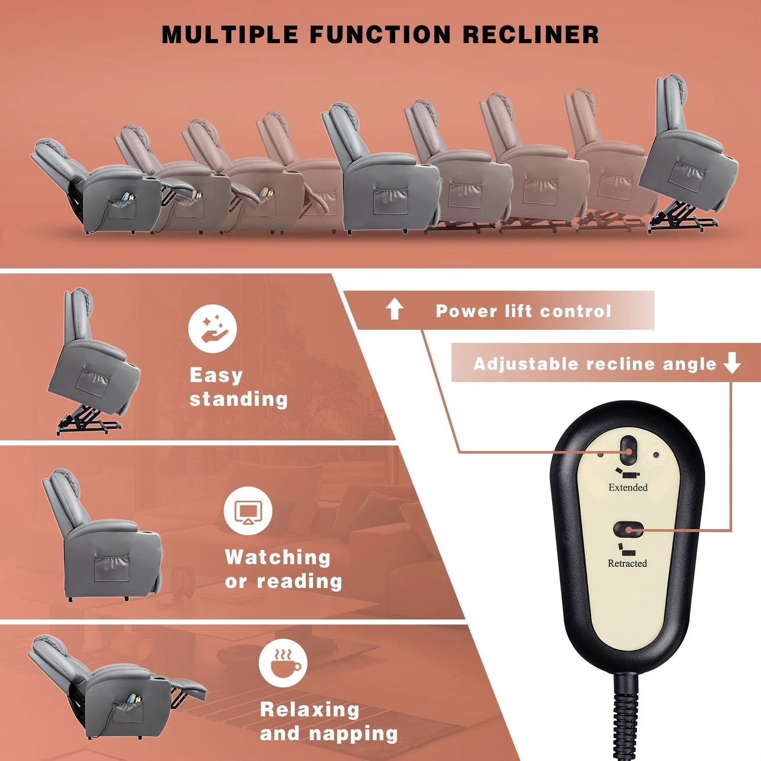 Homall Faux Leather Power Lift Recliner Chair with Massage