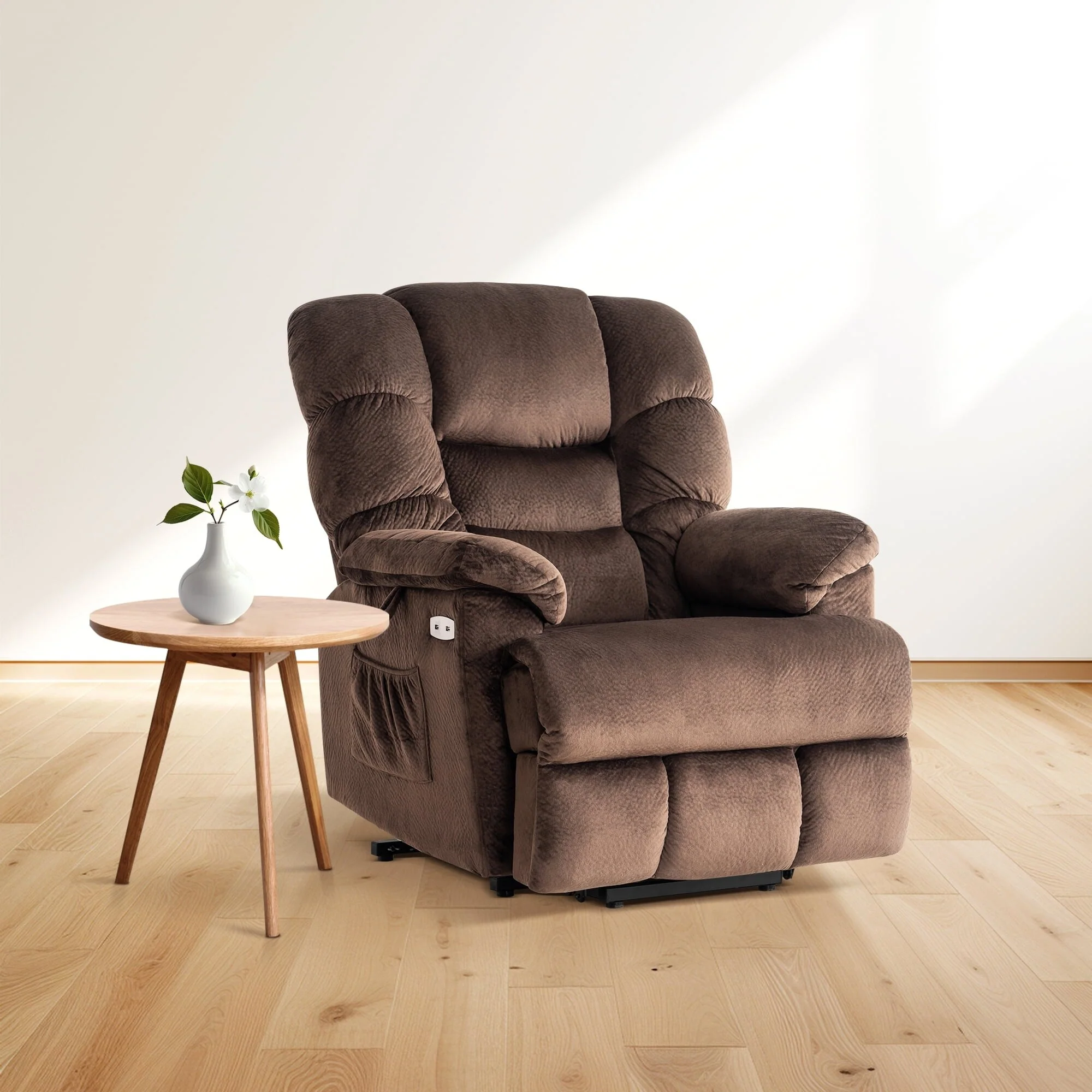 MCombo Infinite Position Lift Chair with Power Headrest for Elderly People, Dual Motor, Extended Footrest, Fabric (Medium)