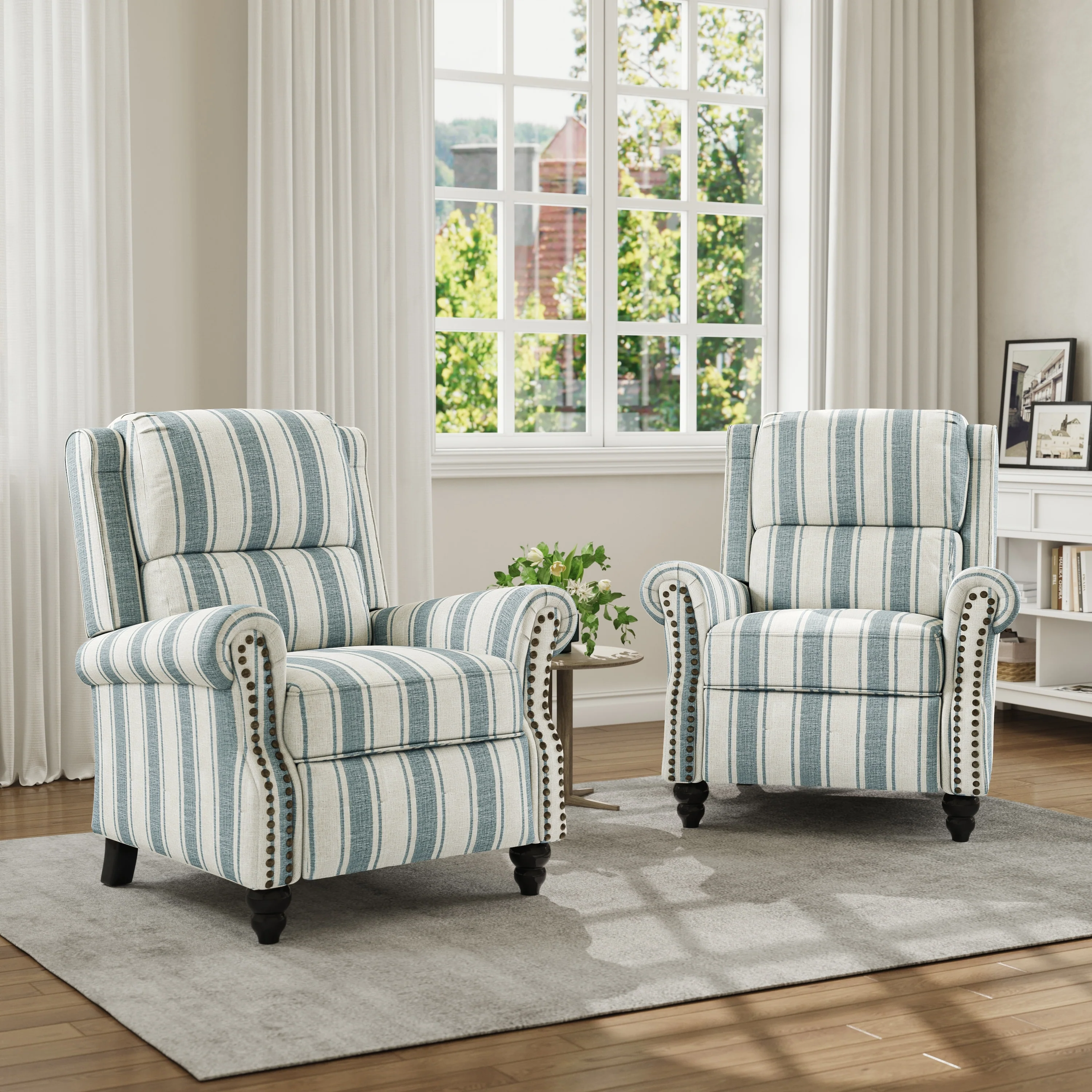 Mid-Century Nailhead PU Leather Linen Recliner