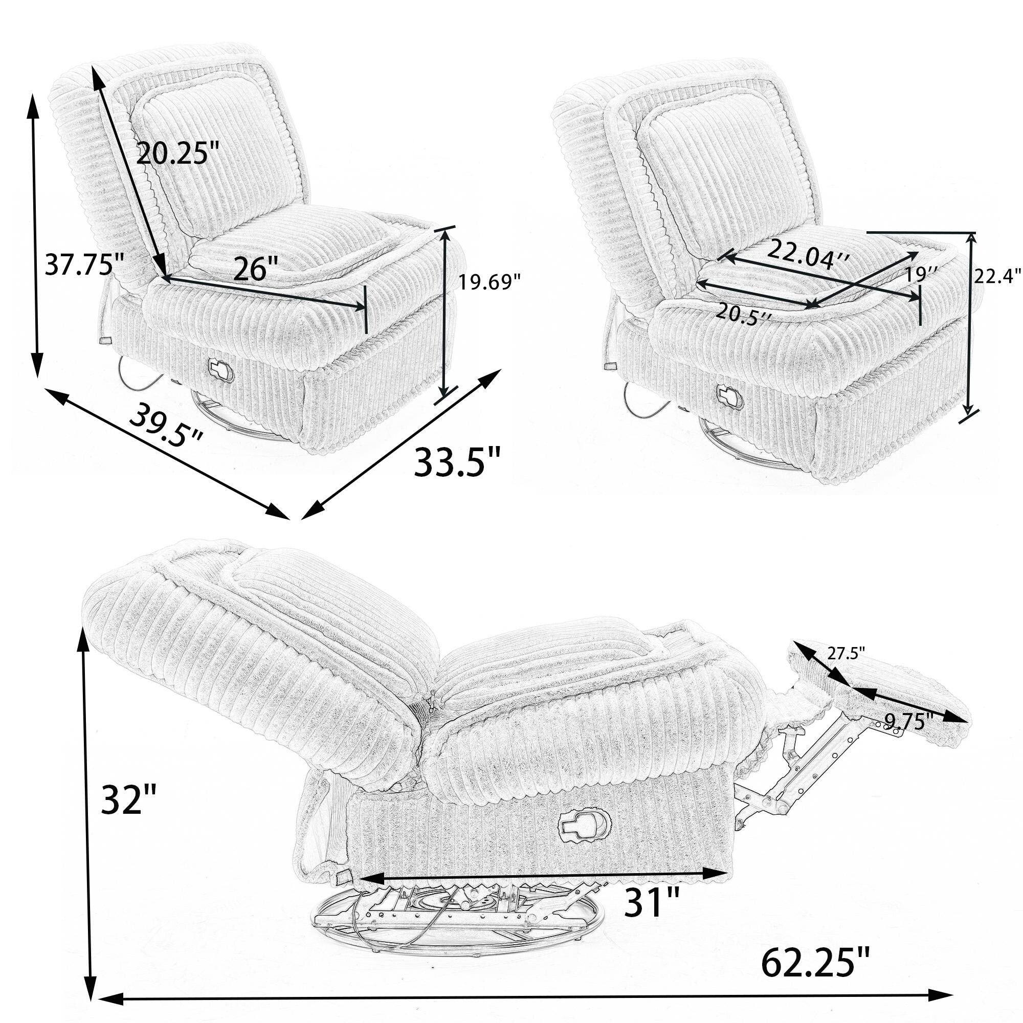 360�� Swivel Rocking Single Sofa,Recliner Sofa, Manual Glider Rocking Armless Chair,Living Room Office