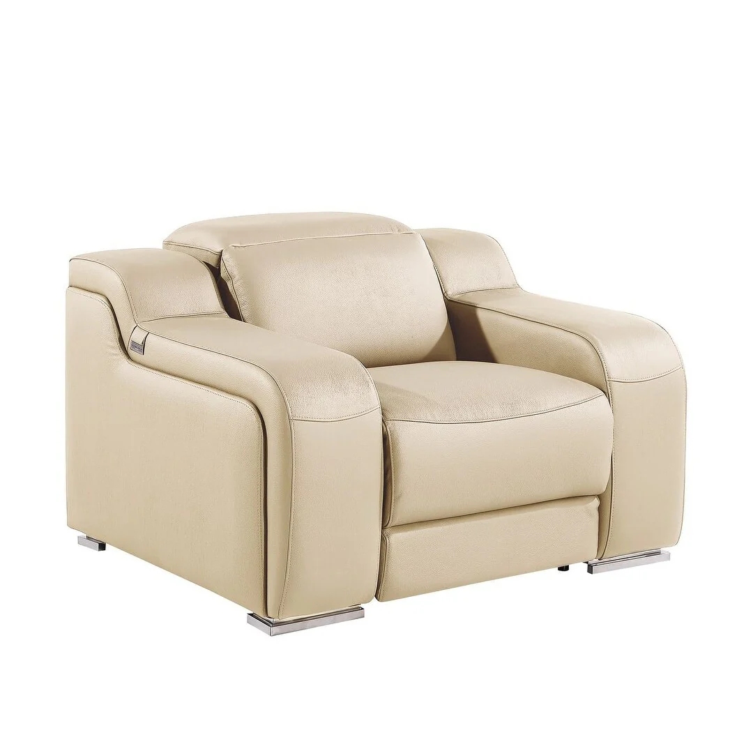 HomeRoots 41 Beige Italian Leather Wall Hugger Recliner With USB