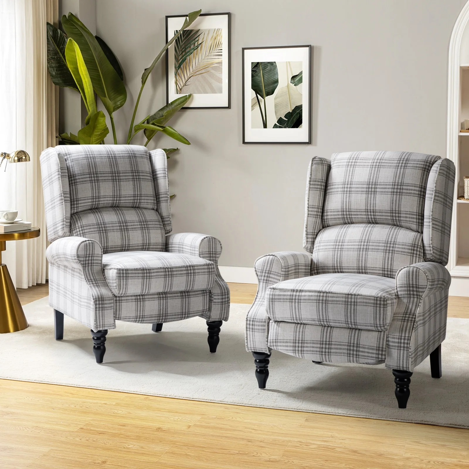 Olympus Upholstered Classic Manual Wingback Recliner with Solid Wood Legs Set of 2 by HULALA HOME