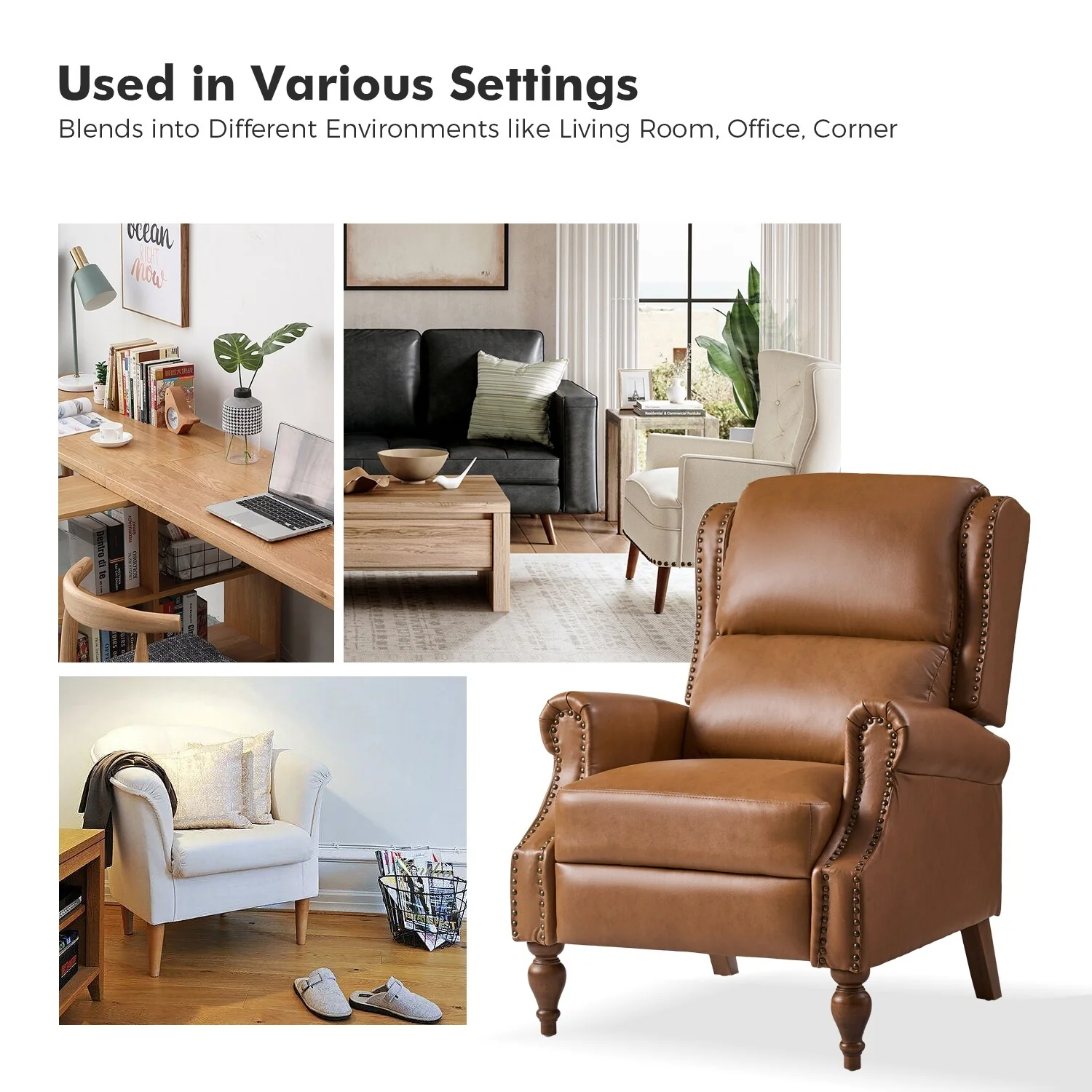 Terri Traditional Vegan Leather Manual Push Back Recliner by HULALA HOME