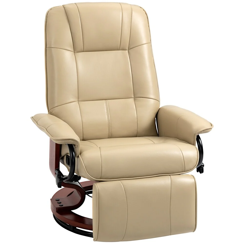 Swivel Leather Manual Recliner with Armrest and Extendable Footrest