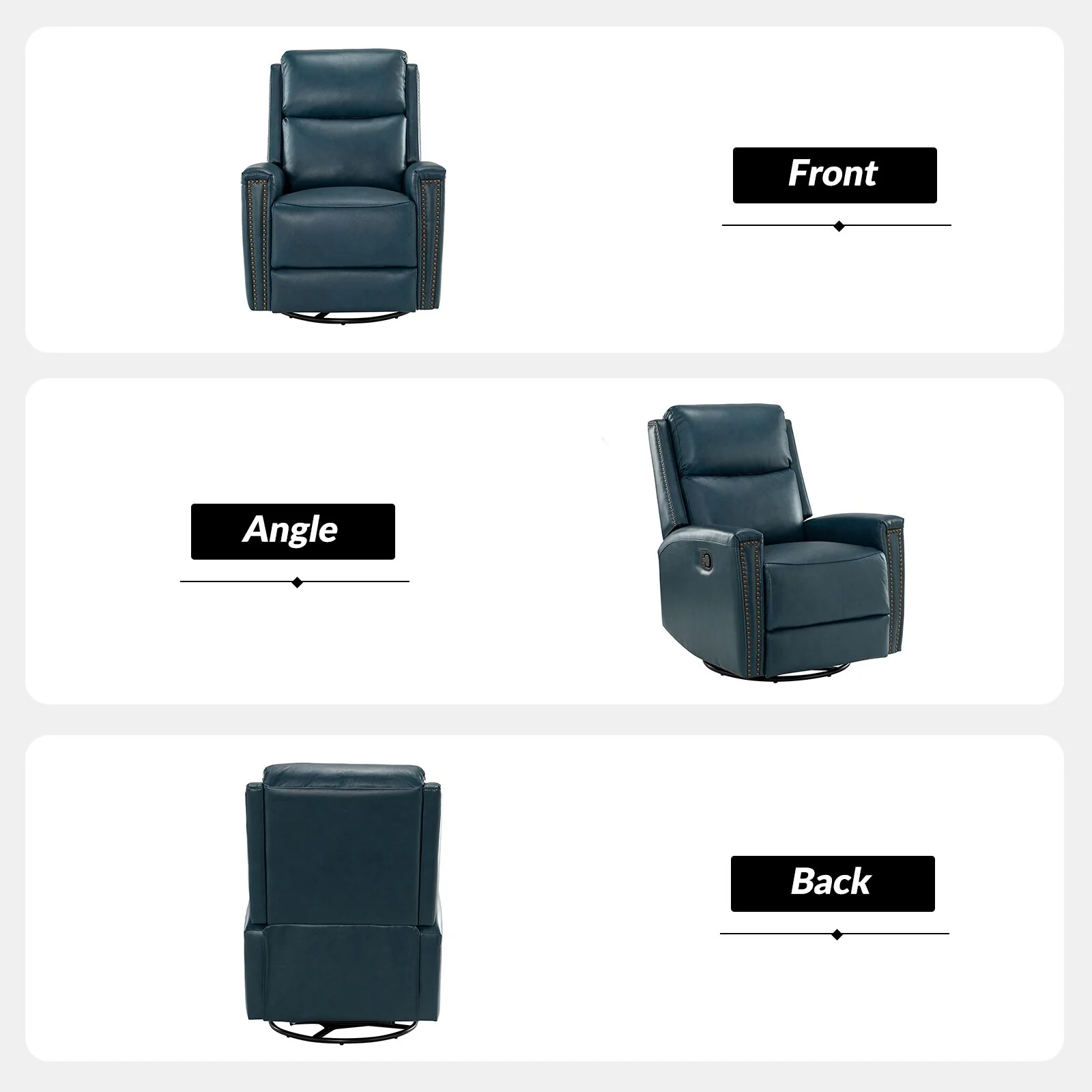 Fiacro 30.31Wide Modern Genuine Leather Wingback Swivel Rocker Recliner with Nailhead Trims, Set of 2