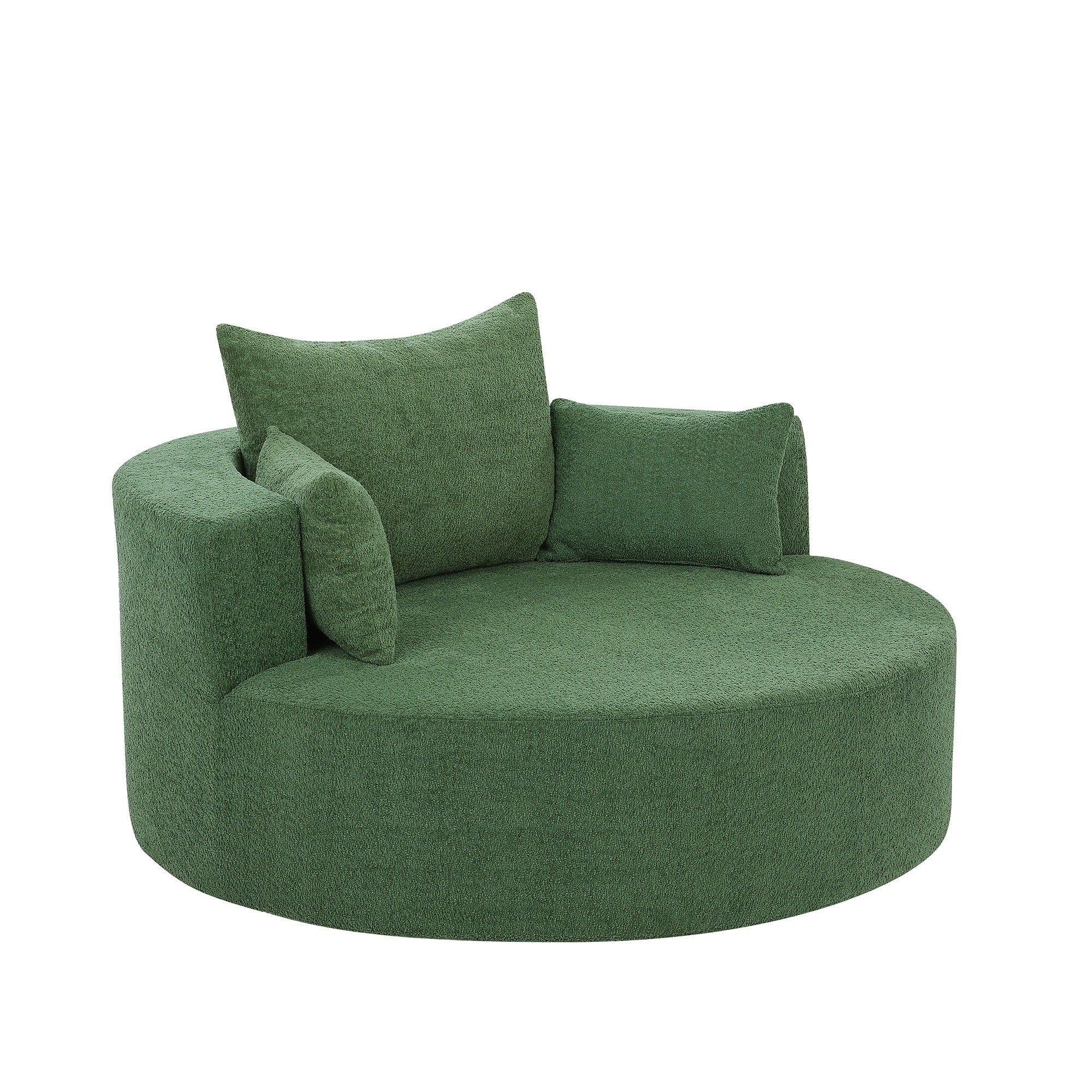 Chenille Accent Barrel Chair Lounge Chair, Round Sofa Chair Armchair with 360-Degree Swivel Base and 3 Removable Pillows