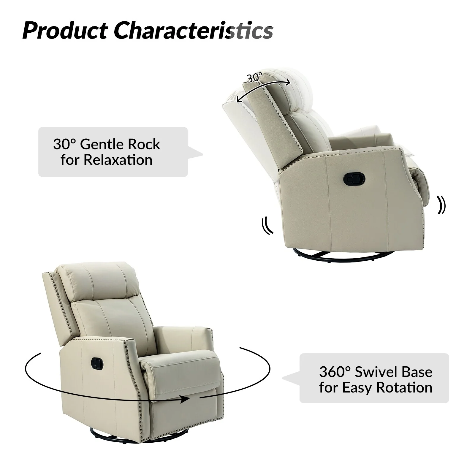 Demeter modern Genuine Leather Swivel Nursery Chair with Nailhead Trims Set of 2 by HULALA HOME