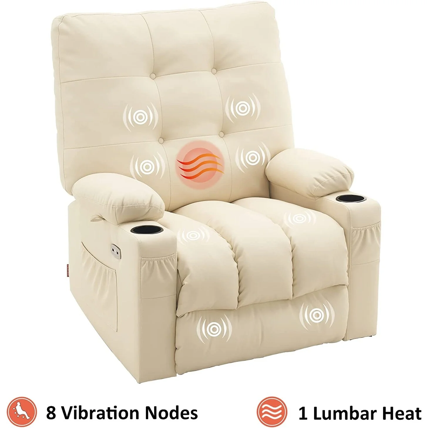 MCombo Large Power Swivel Glider Rocker Recliner Chair with Massage and Heat, Faux Leather 7748