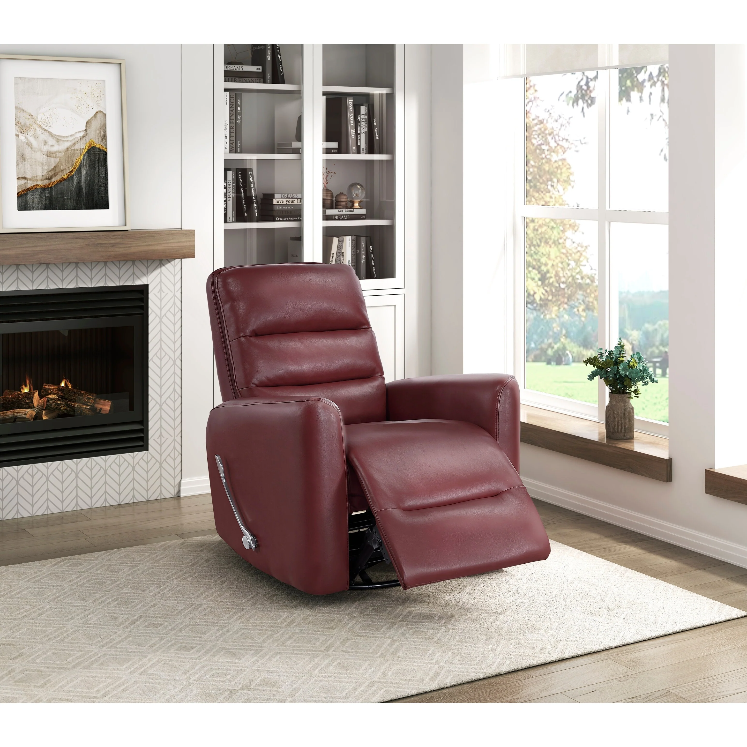 Glider Reclining Chair Swivel Motion Breathable Faux Leather Upholstery Luxury Living Room Furniture, Movie Chair