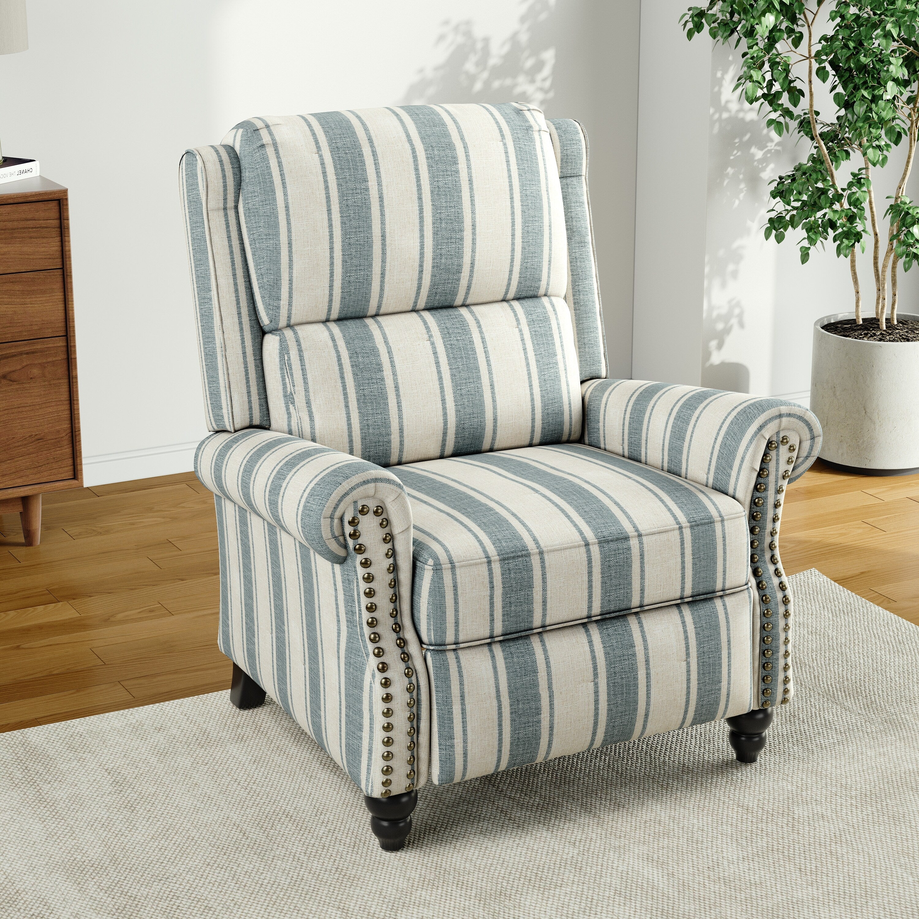 Alisa 35'' W Vegan Leather/ Linen Glider Push Back Recliner Chair