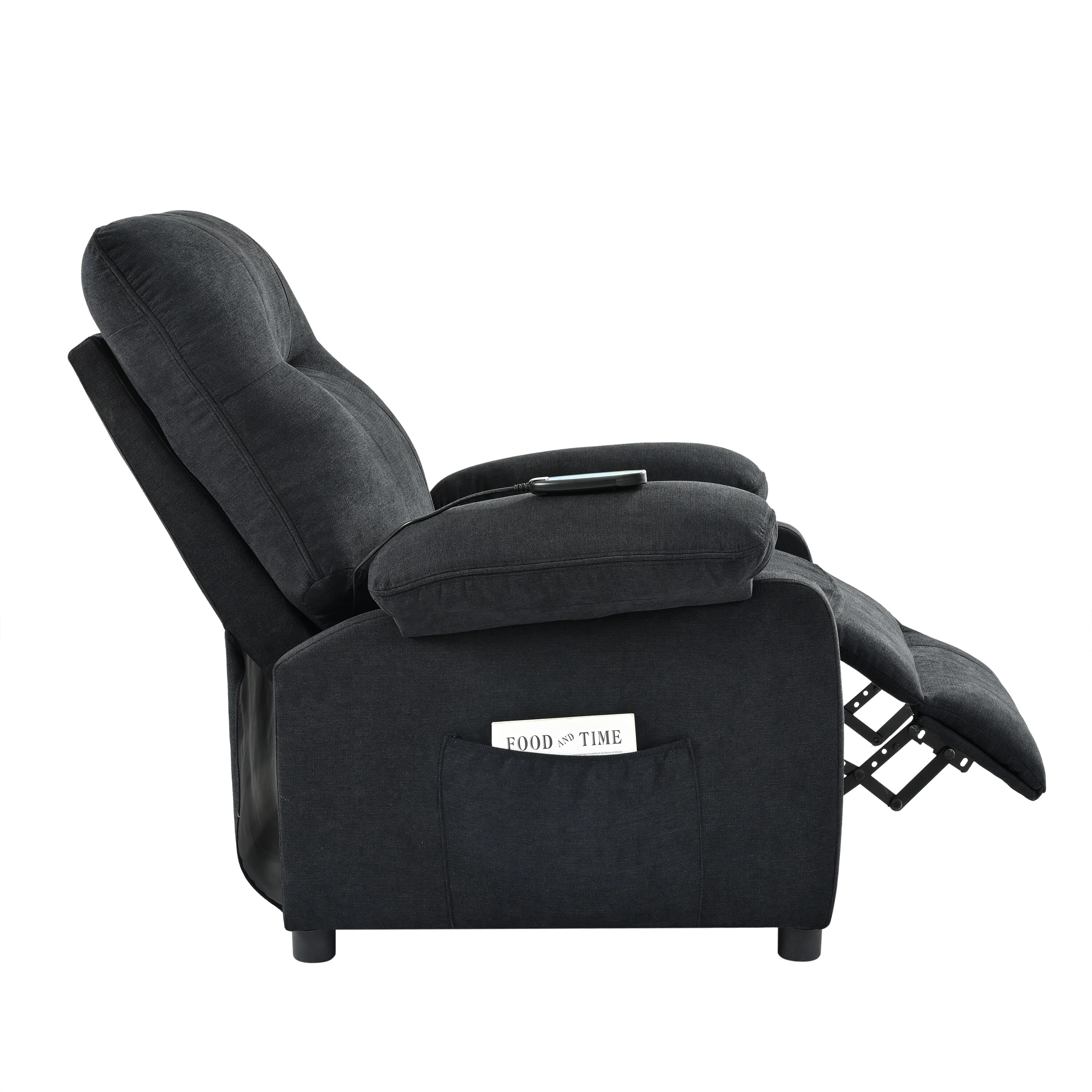 Black Manual Recliner with Massage, Heat, and Solid Wood Frame