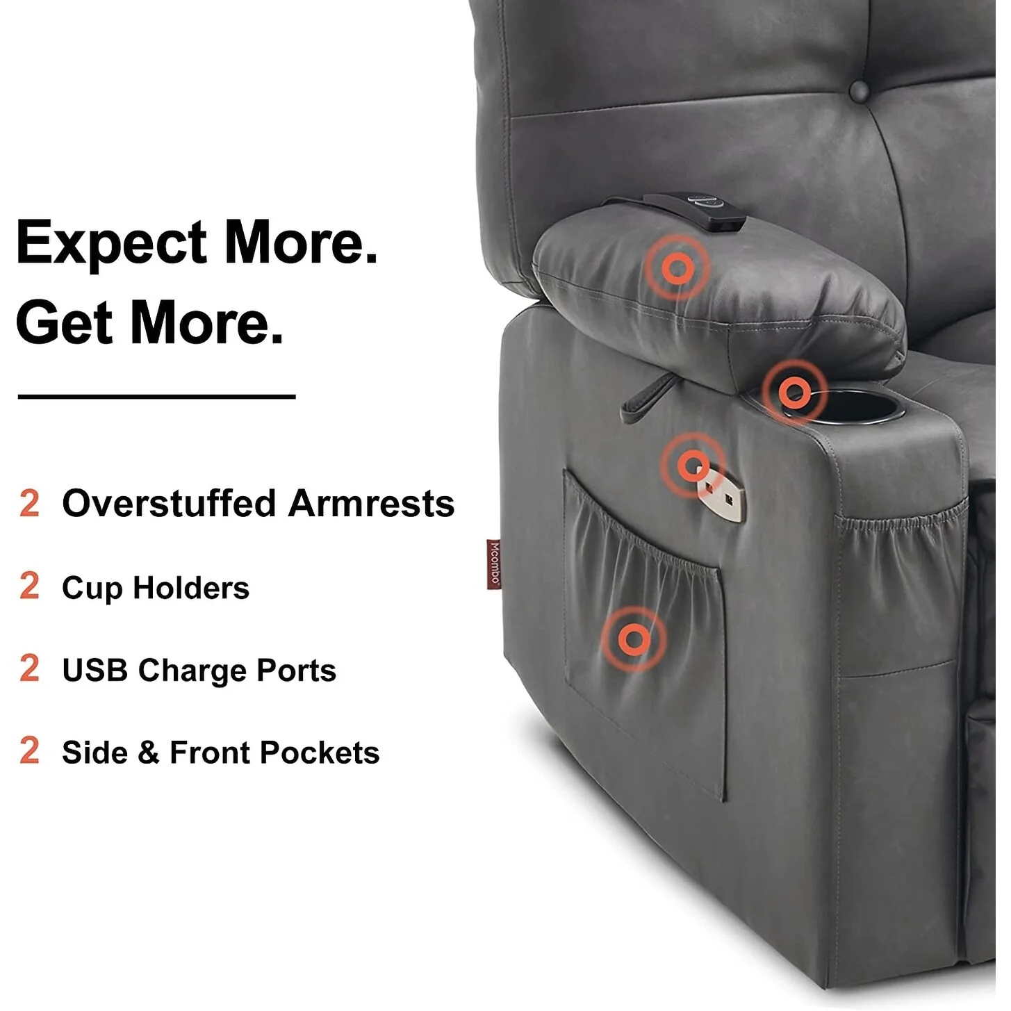 MCombo Large Power Swivel Glider Rocker Recliner Chair with Massage and Heat, Faux Leather 7748