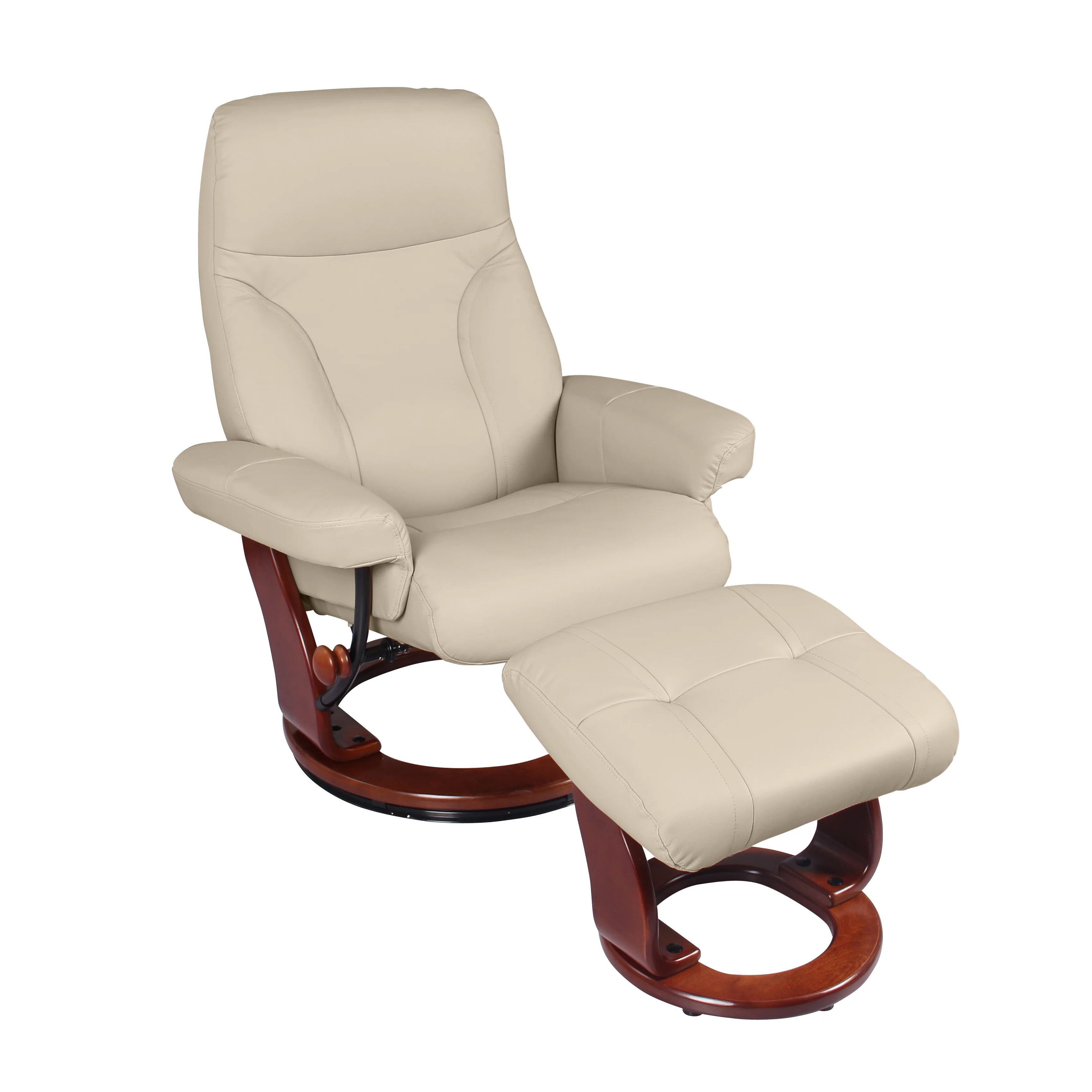 Almond Genuine Leather Recliner and Ottoman