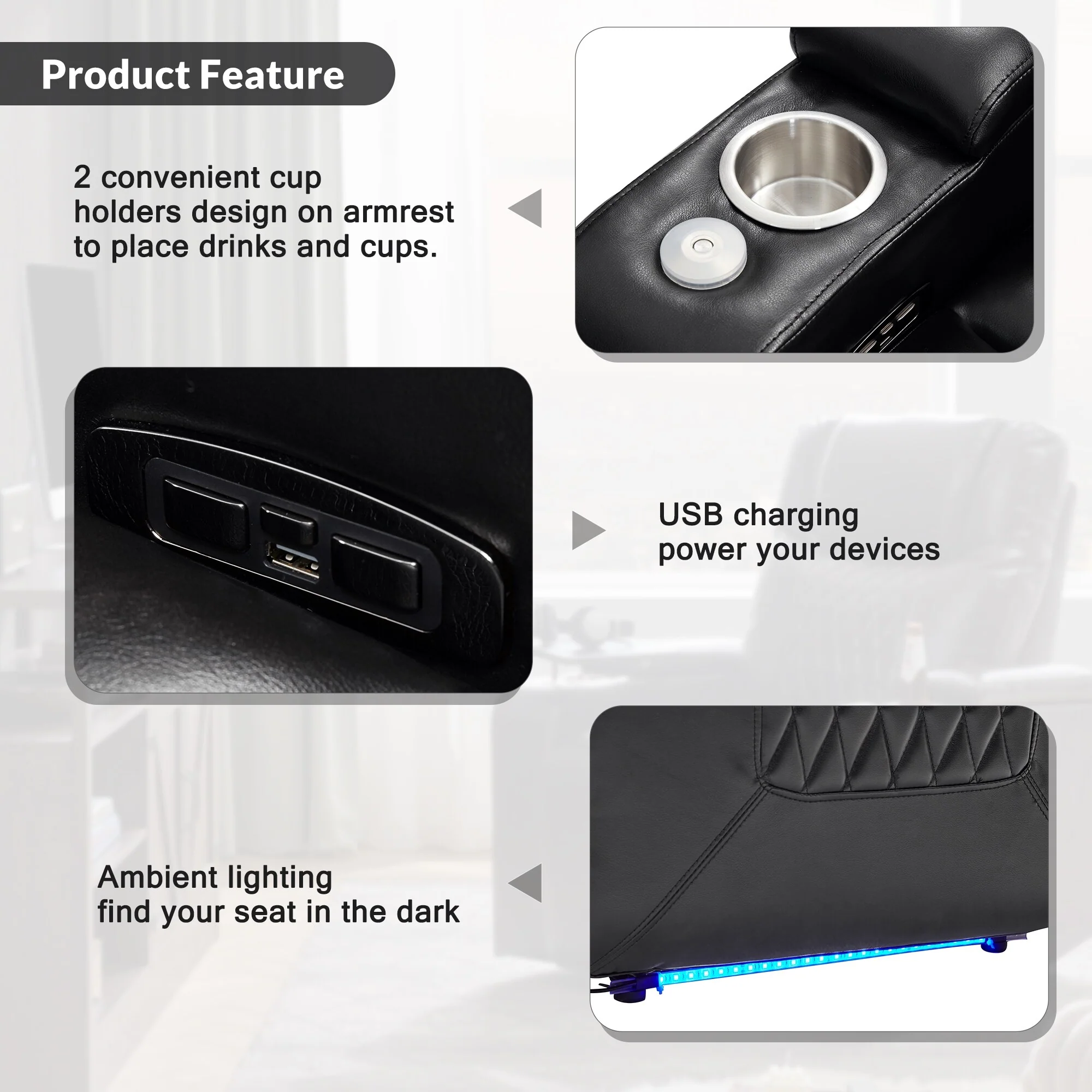 Nestfair Power Motion Recliner with 2 Cup Holders and 360�� Swivel Tray Table