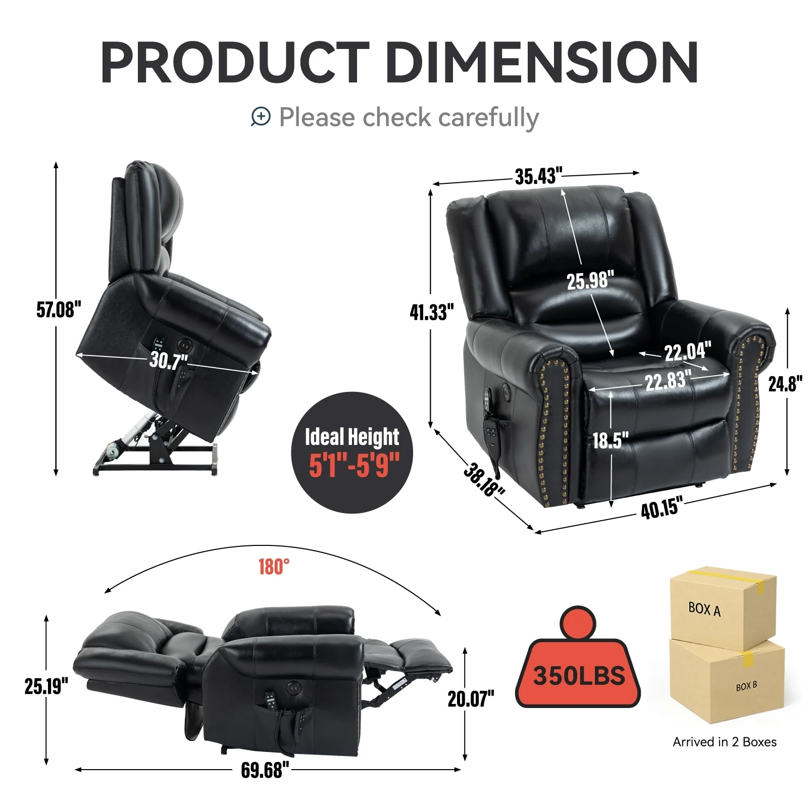 Power Lift Recliner Chair Heat Massage Dual Motor,Leather, Heavy Duty Motion Mechanism with USB Ports