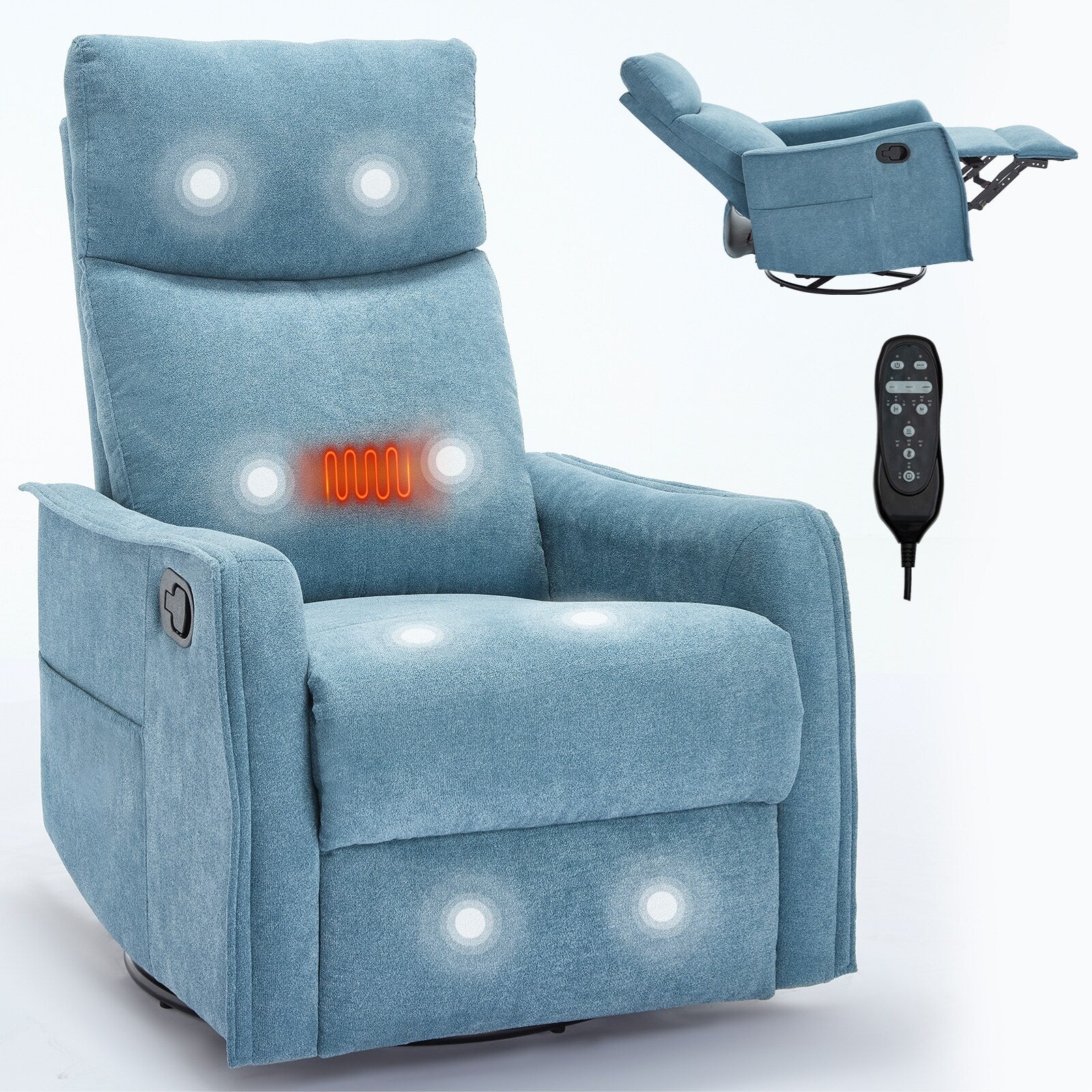 Heat Massage Manual Recliner Chair with Rocker and Swivel