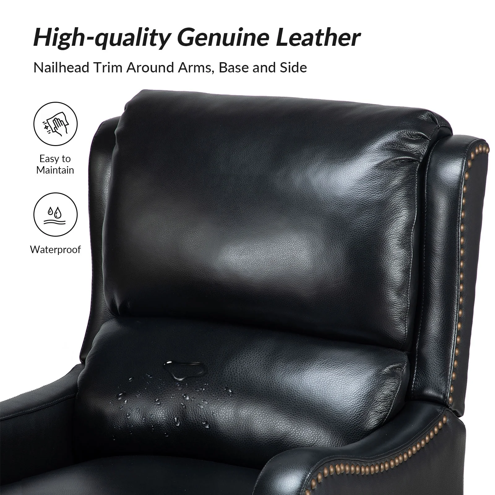 Brigida Modern Genuine Leather Nailhead Trim Recliner with Adjustable Footrest Set of 2 by HULALA HOME