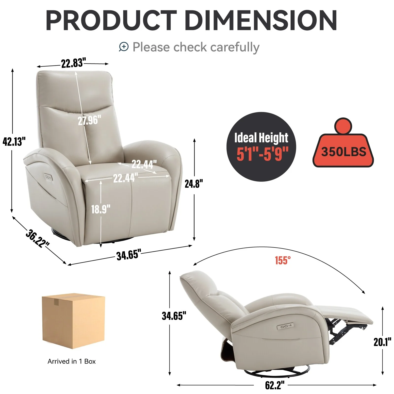 Armless Power Glider Swivel Recliner Chair with USB & High Back