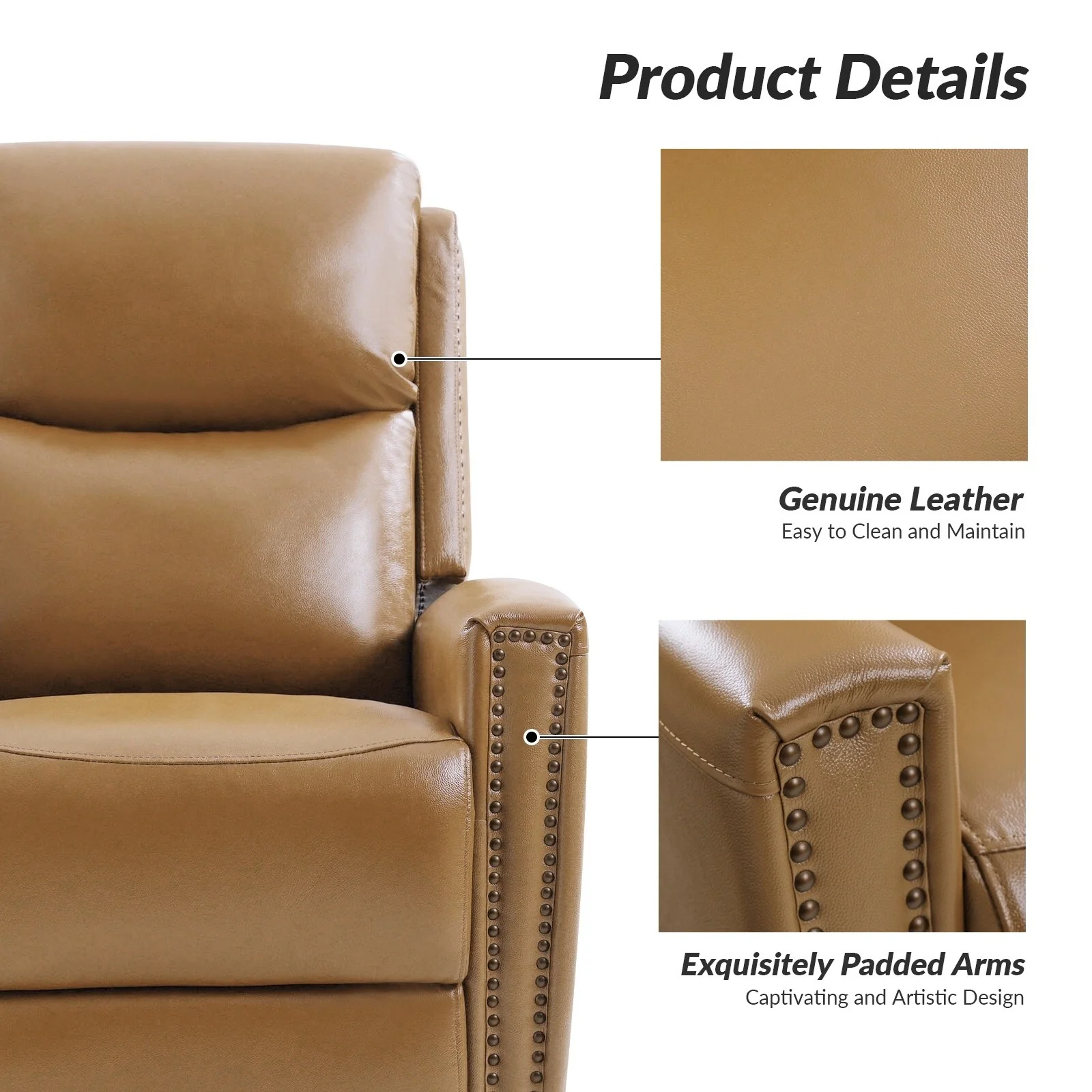 Fiacro 30.31Wide Modern Genuine Leather Wingback Swivel Rocker Recliner with Nailhead Trims