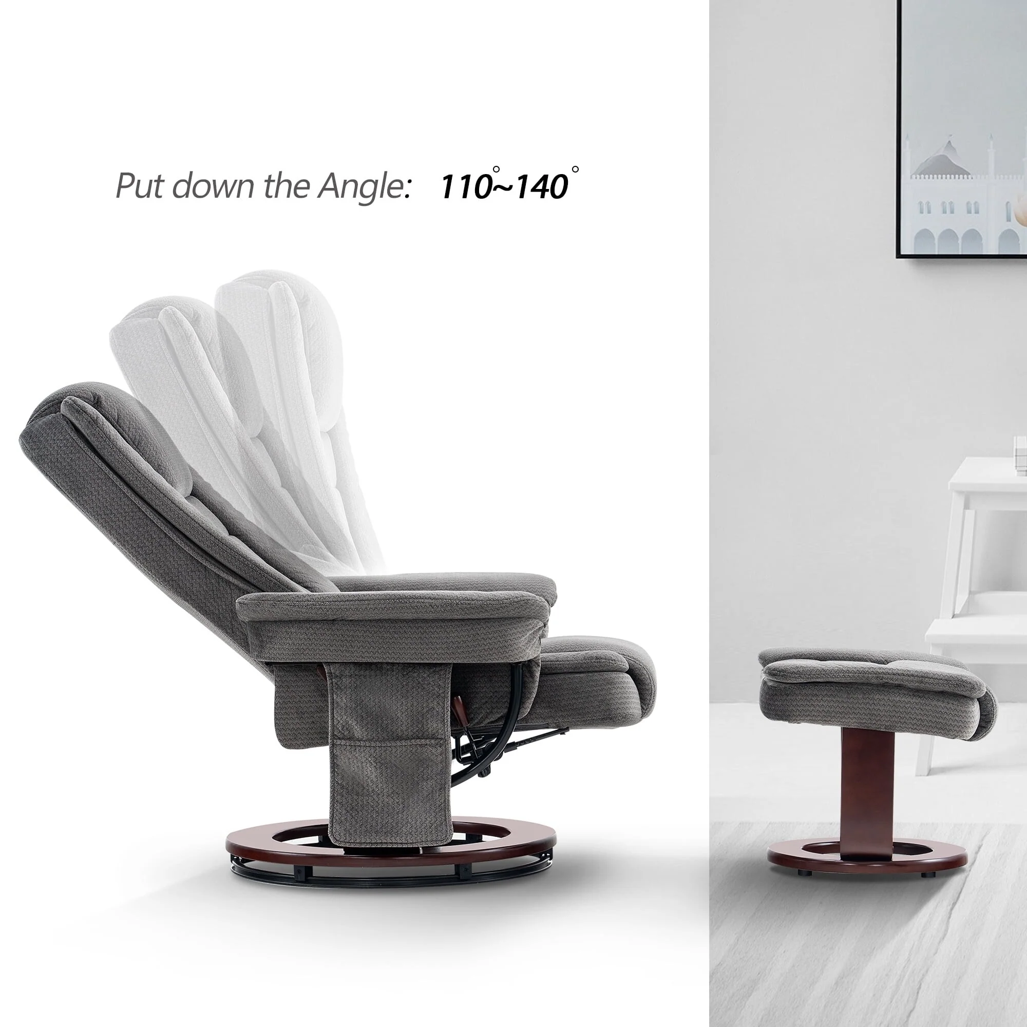 Mcombo Recliner Chair with Ottoman, Fabric Massage Swivel Chair