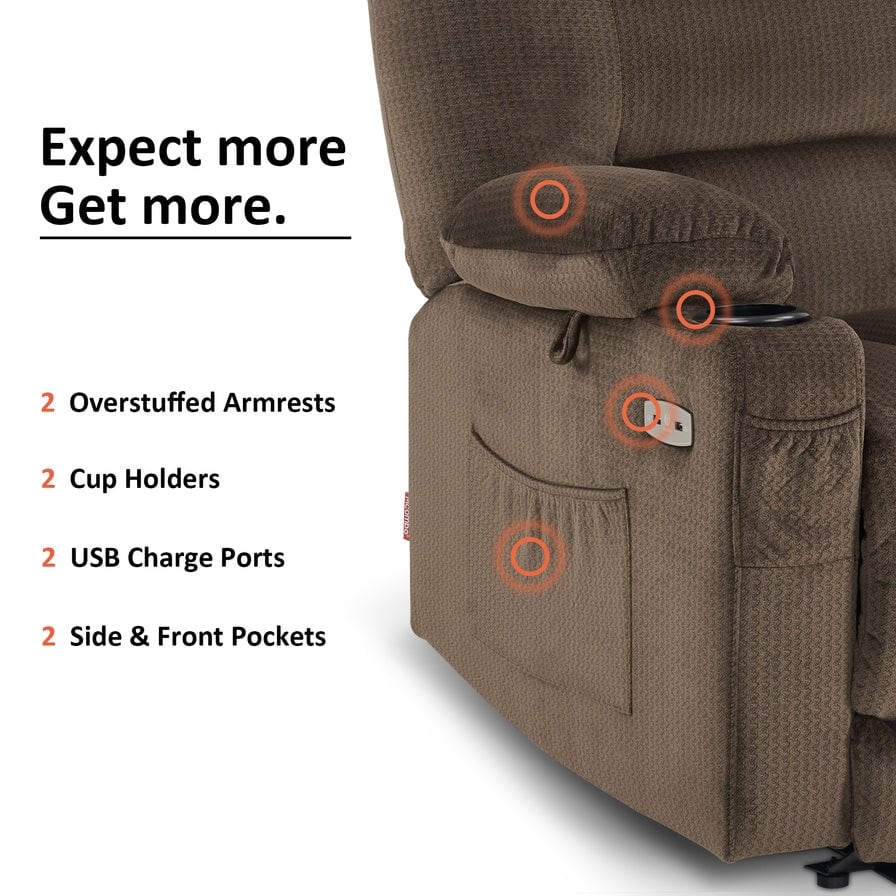 MCombo Electric Power Recliner Chair with Heat and Massage, Fabric 6079/PR670