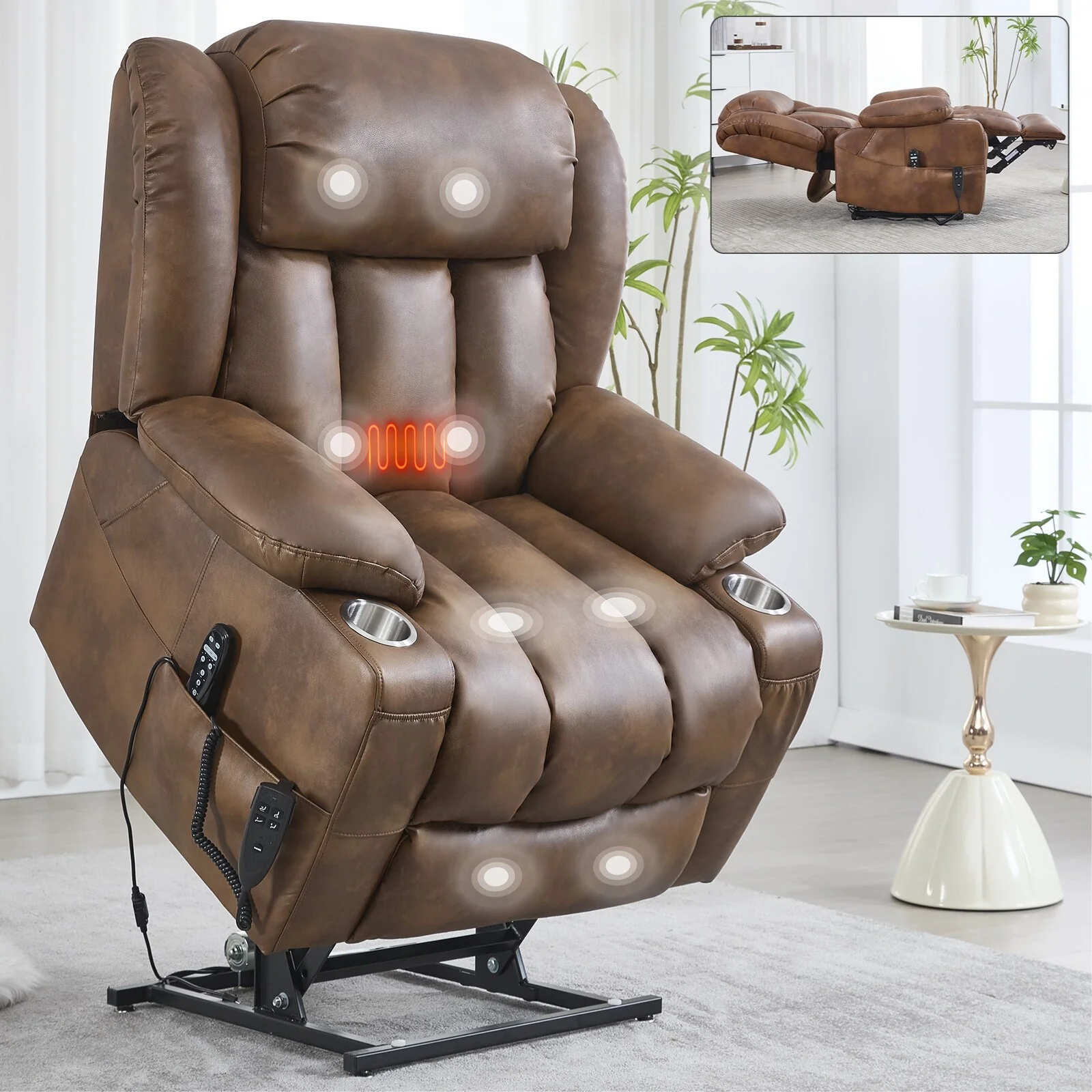 Faux?Leather Power Lift Recliner Chair with Massage, Heat & Dual Motors