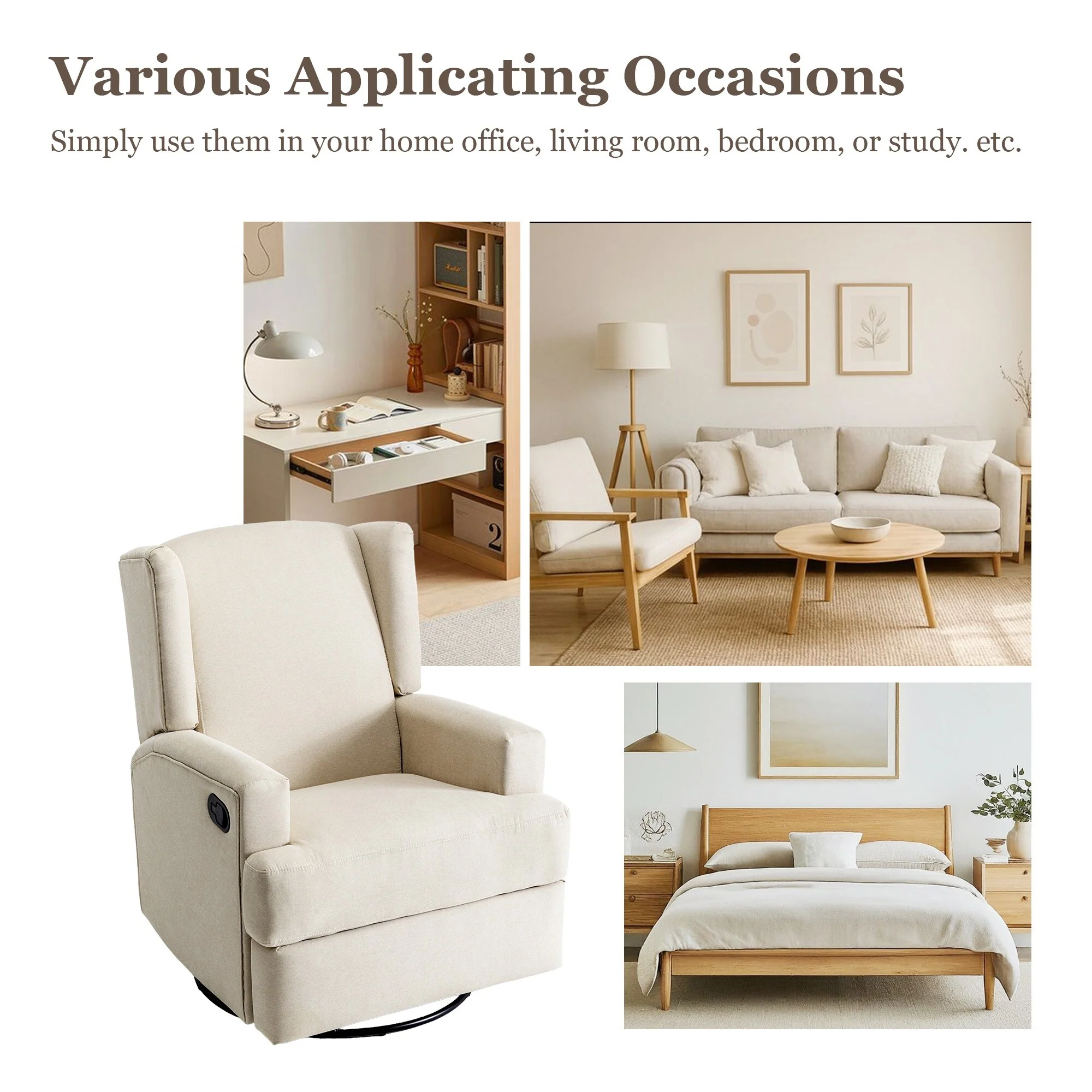 31'' W Wingback Manual Glider Swivel Rocker Recliner Nursery Chair