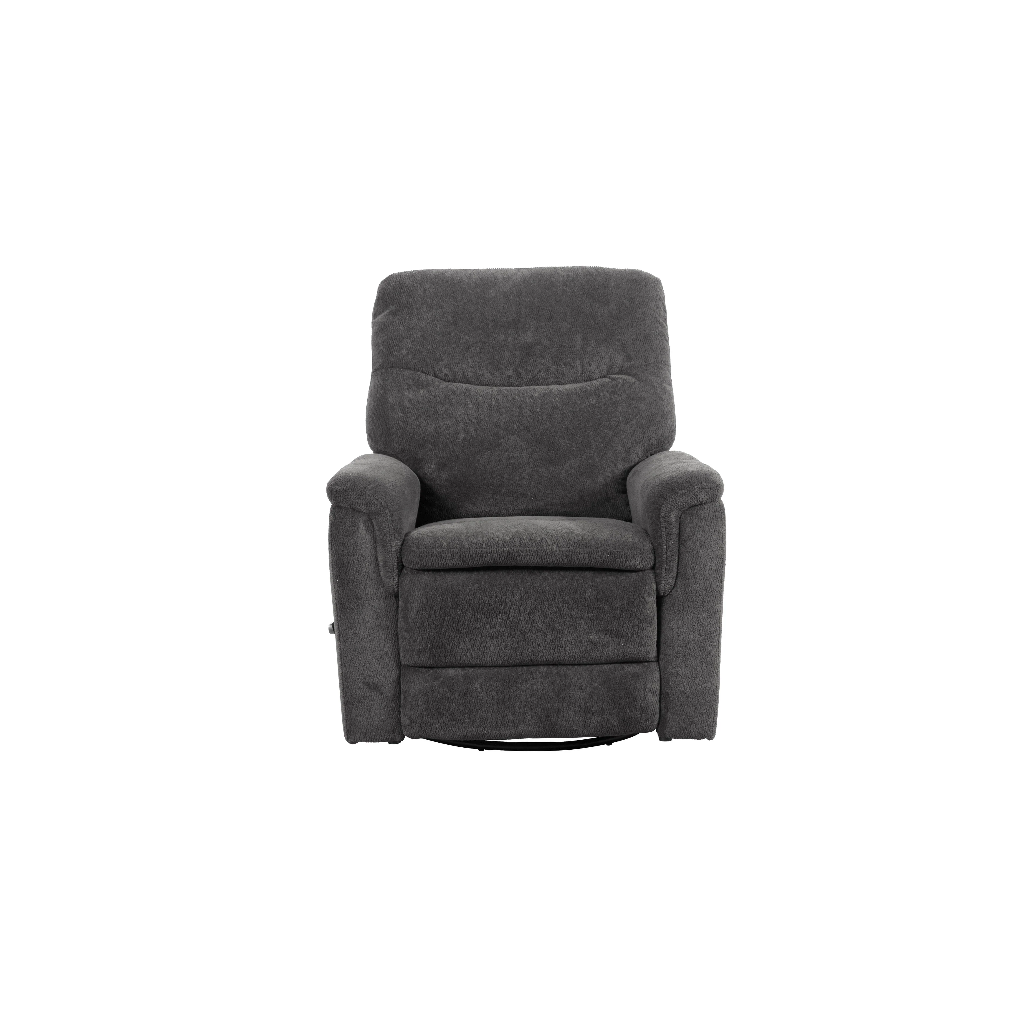 Cozy Upholstered Manual Swivel Recliner, Gun Metal