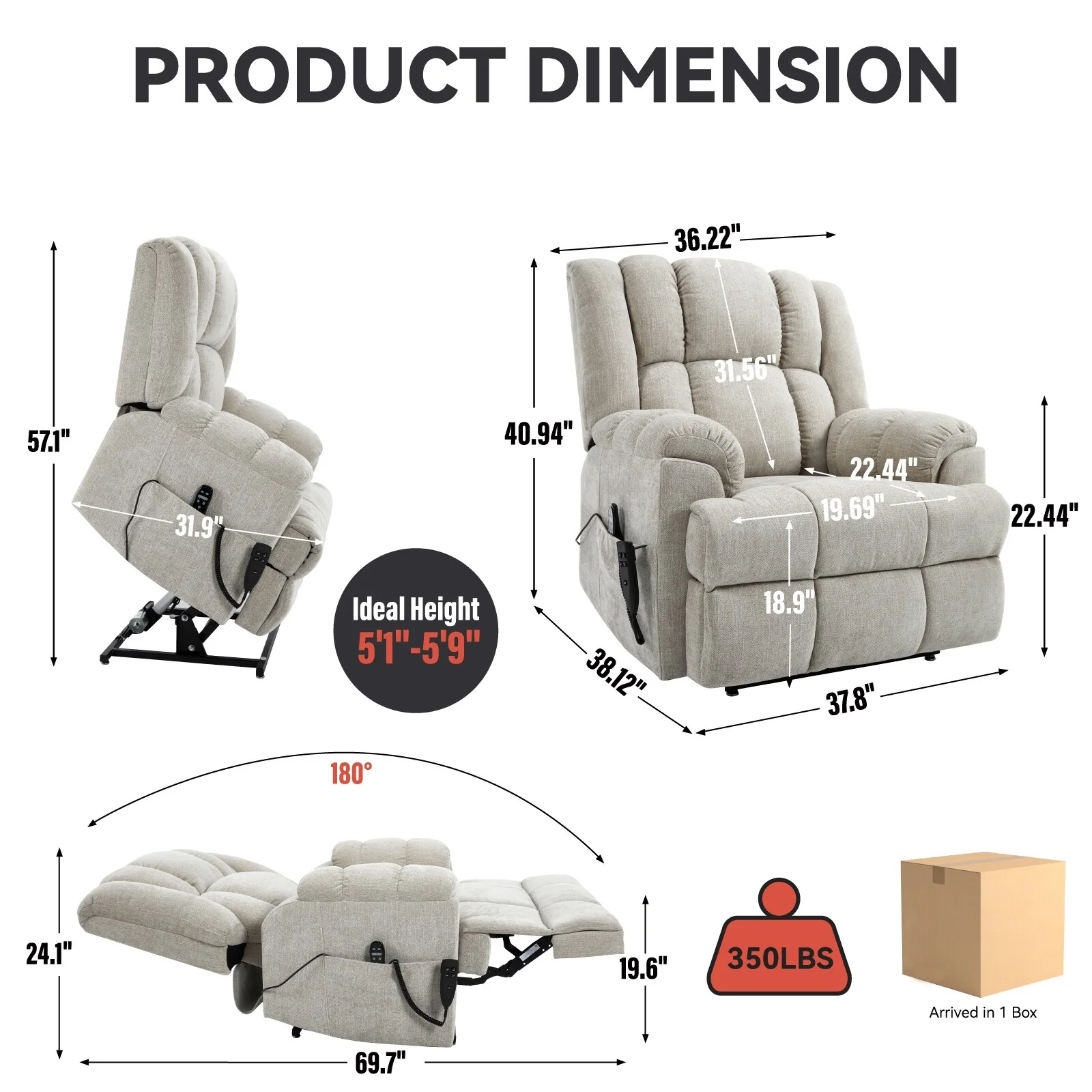 Electric Power Lift Recliners with Power-Remote