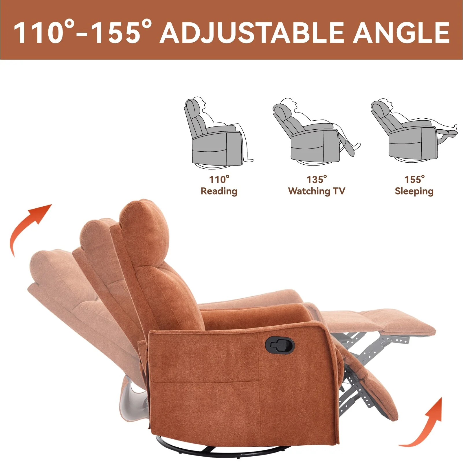 Heat Massage Manual Recliner Chair with Rocker and Swivel