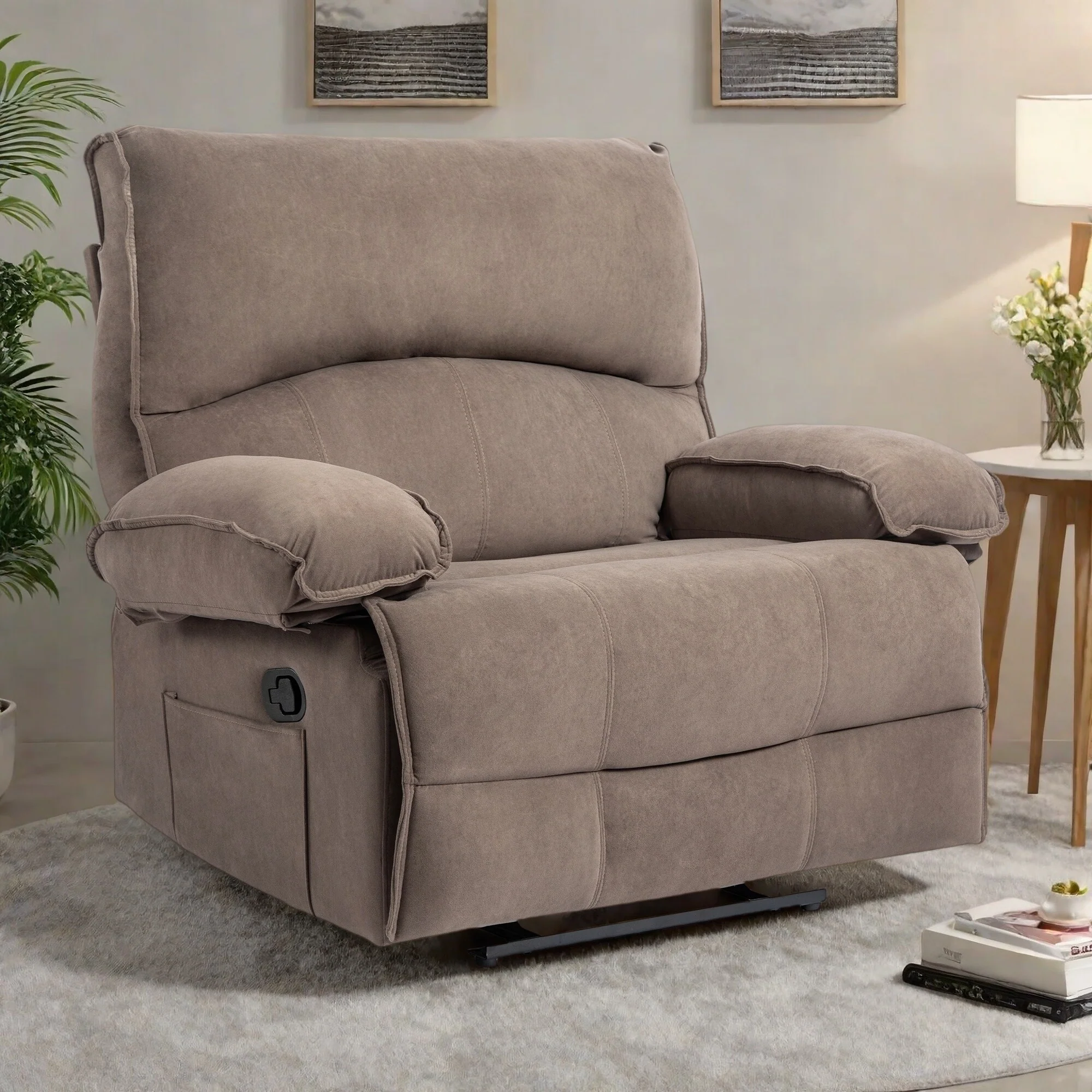 Push-Back Recliner Chair with Massage Pillow, Wide Seat, and Easy Assembly