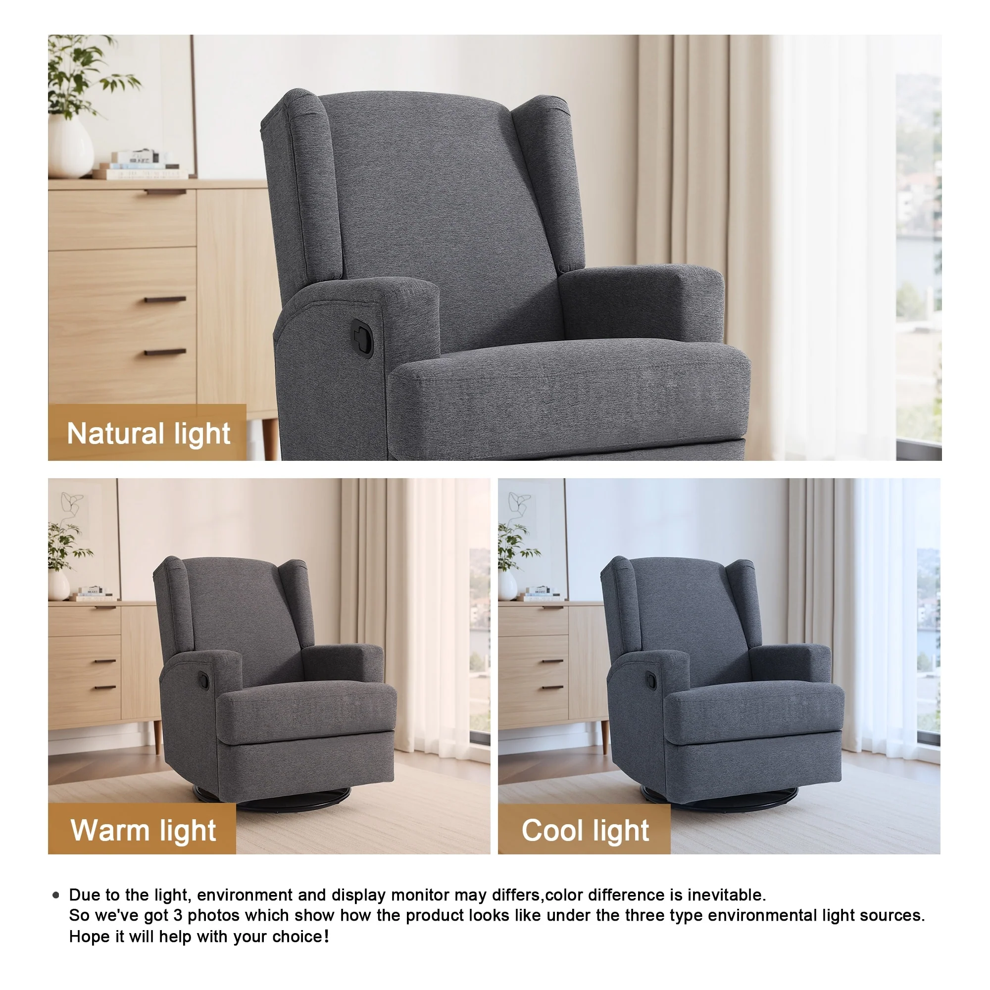 Swivel Wingback Glider Rocker Nursery Recliner Chair