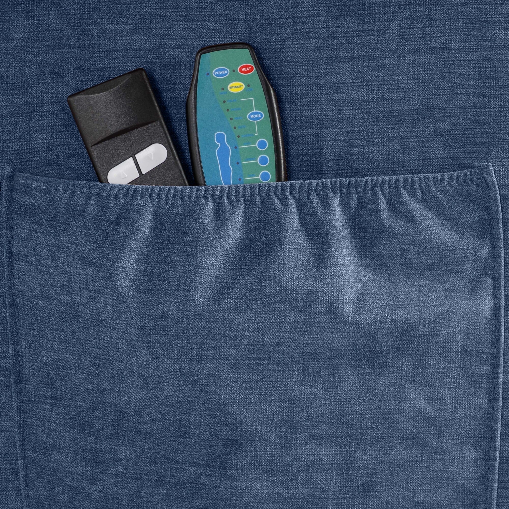 Blue Power Lift Recliner Chair with Heat, Massage, USB Charging, Side Pockets and Remote Control