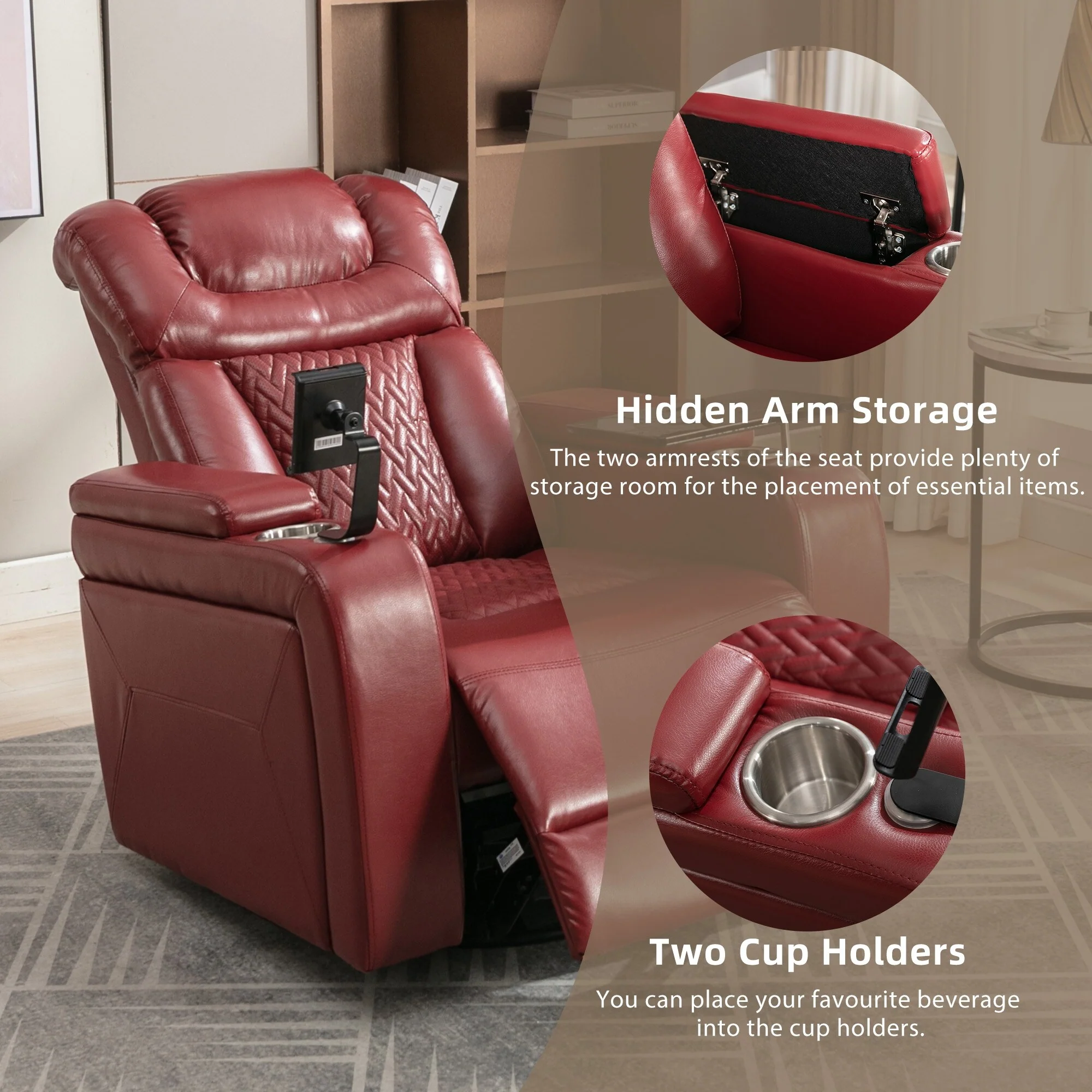 Power Recliner Chair with 270�� Swivel, Tray, USB & Cup Holders
