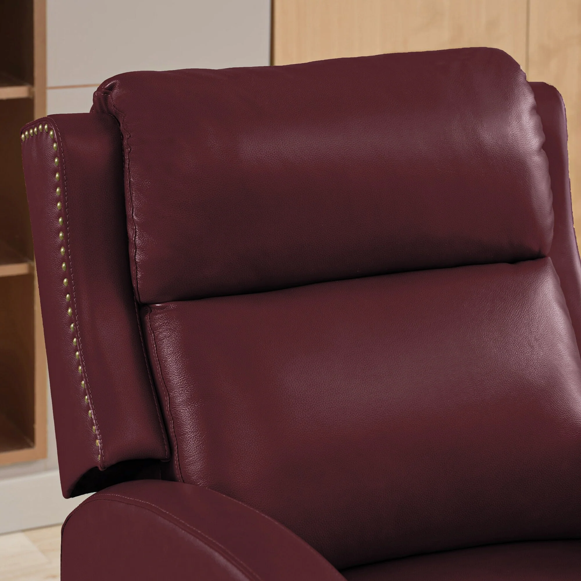 Genuine Leather Pushback Recliner with Multi-Angle Seat Back and Solid Wood Legs