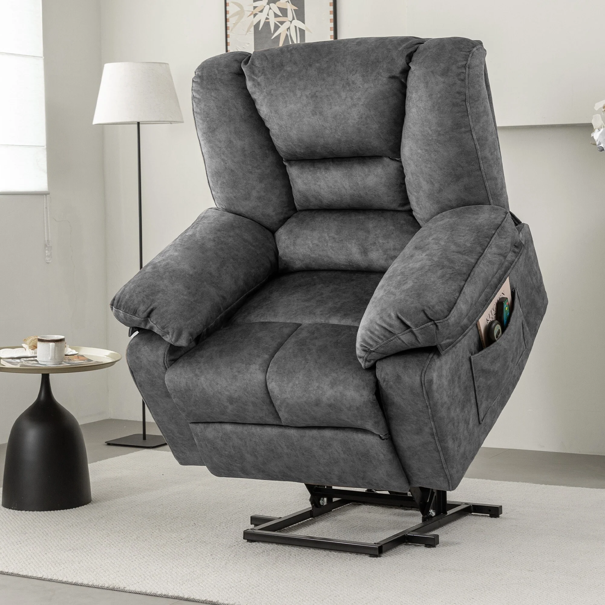 Grey Power Lift Recliner with Massage & Adjustable Positions
