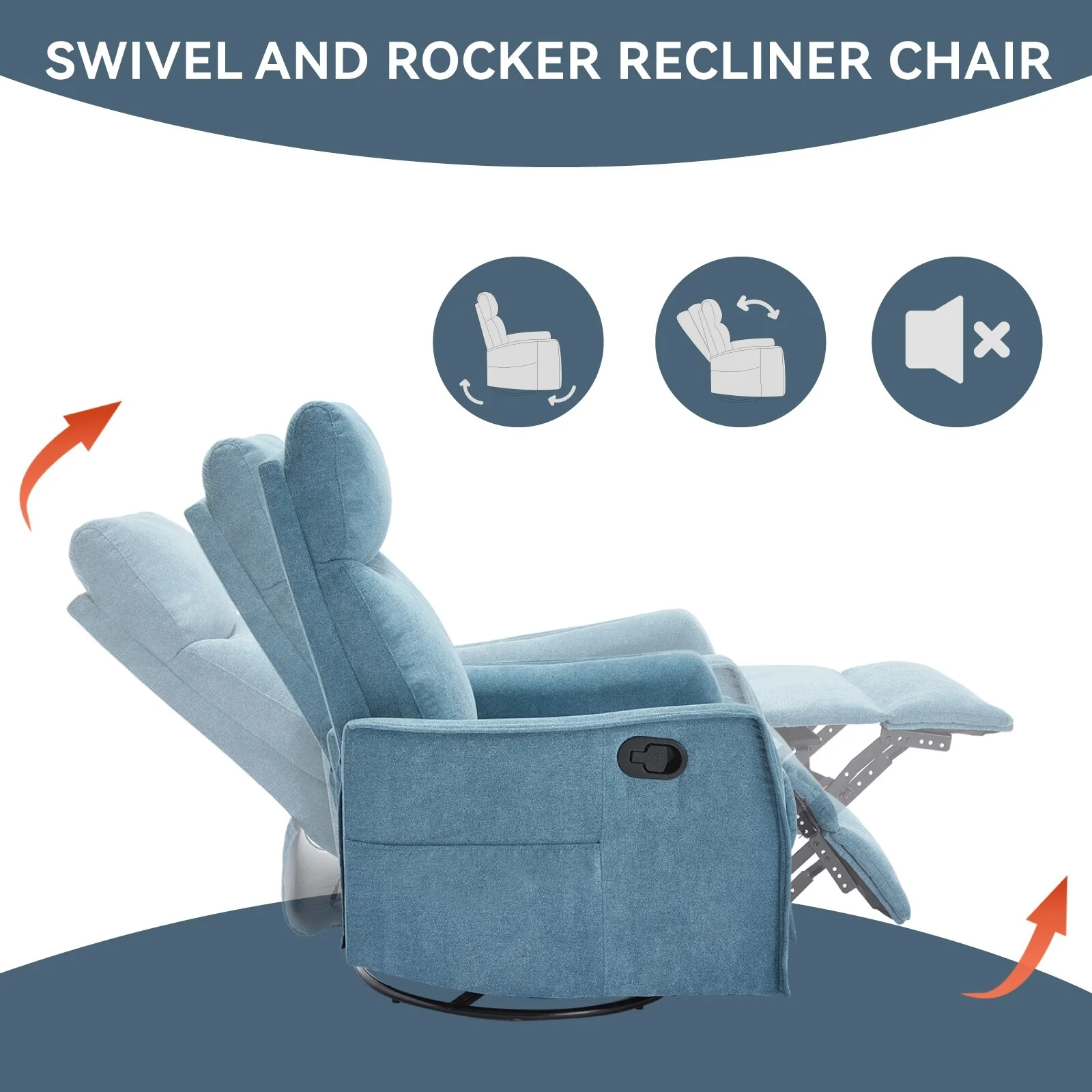Heat Massage Manual Recliner Chair with Rocker and Swivel