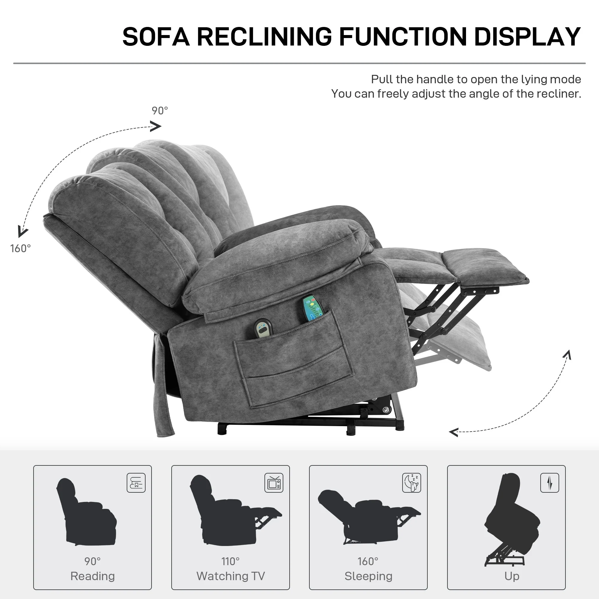 Grey Power Lift Recliner with Massage & Adjustable Positions