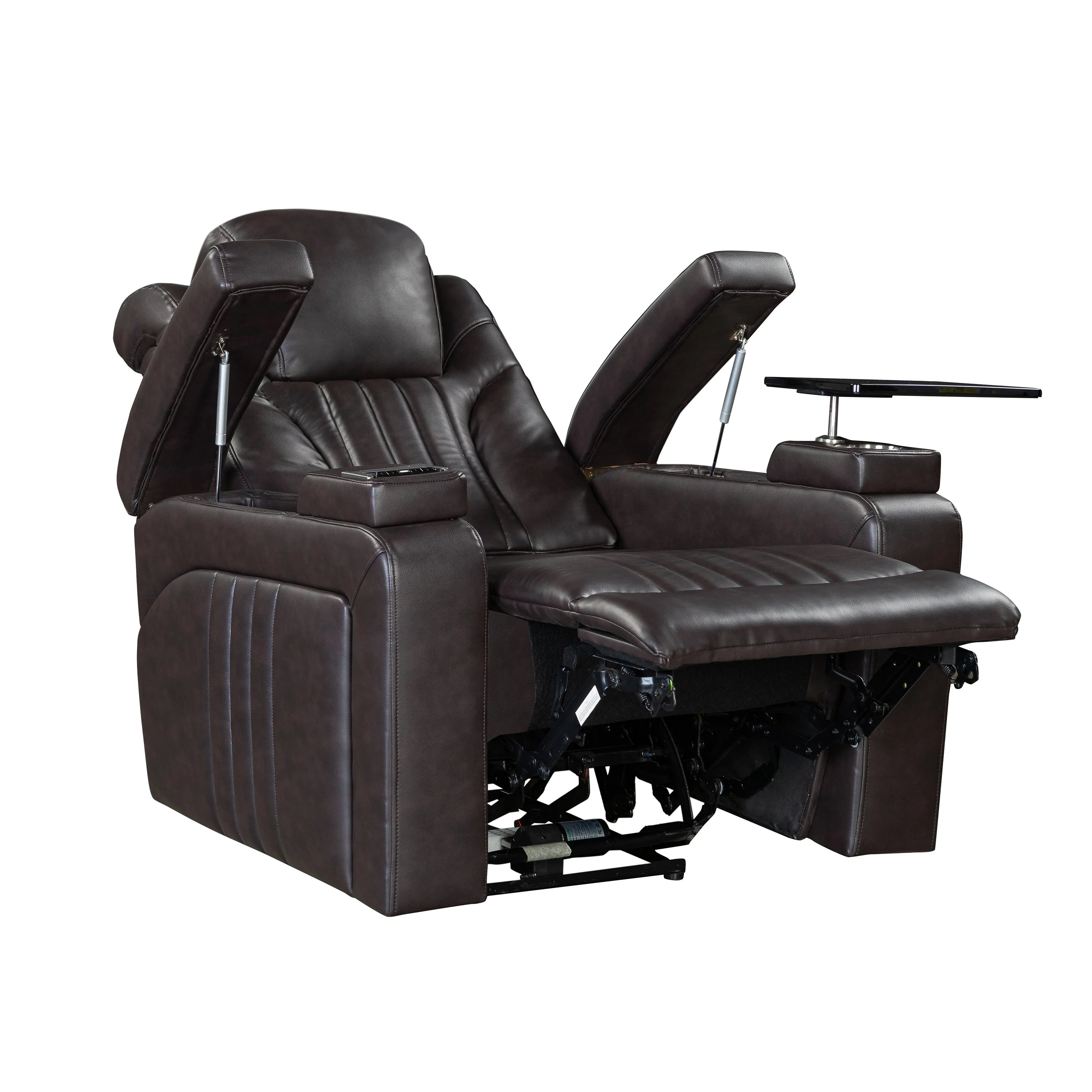 PU Leather Power Recliner Home Theater Recliner with Power Adjustable Headrest, Wireless Charging Device, USB Port, Storage Arms