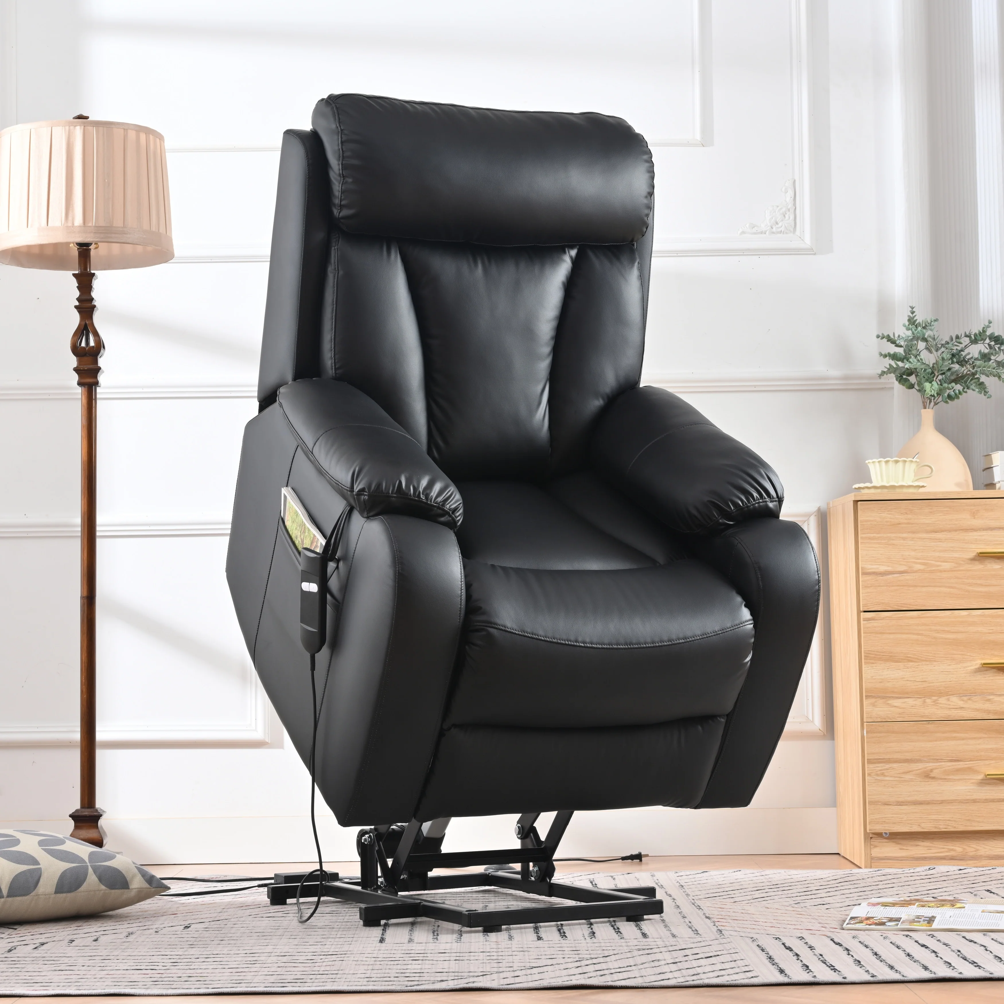 Electric Power Lift Recliner Chair for Seniors, Adjustable Reclining Seat with Side Pocket, Remote Control