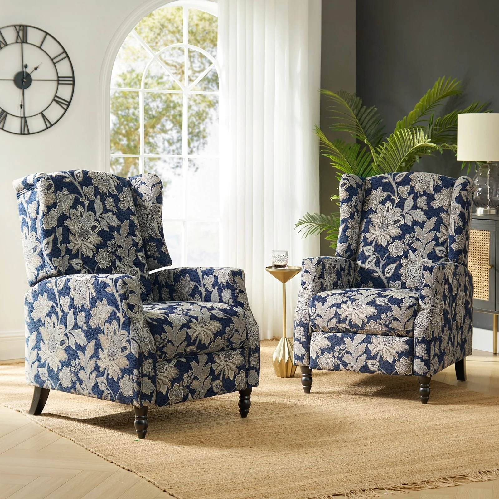Damaris Mid-Century Modern Manual Pushback Recliner with Wingback Design Set of 2 by HULALA HOME