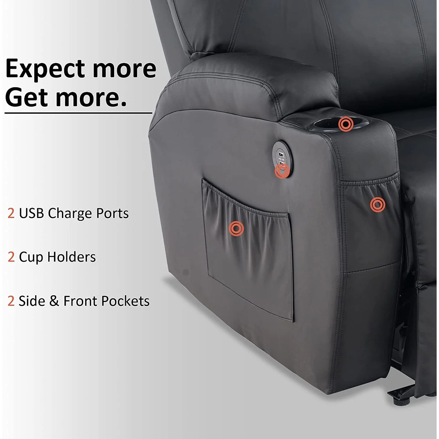 Mcombo Electric Power Recliner Chair with Massage and Heat, Faux Leather 7050