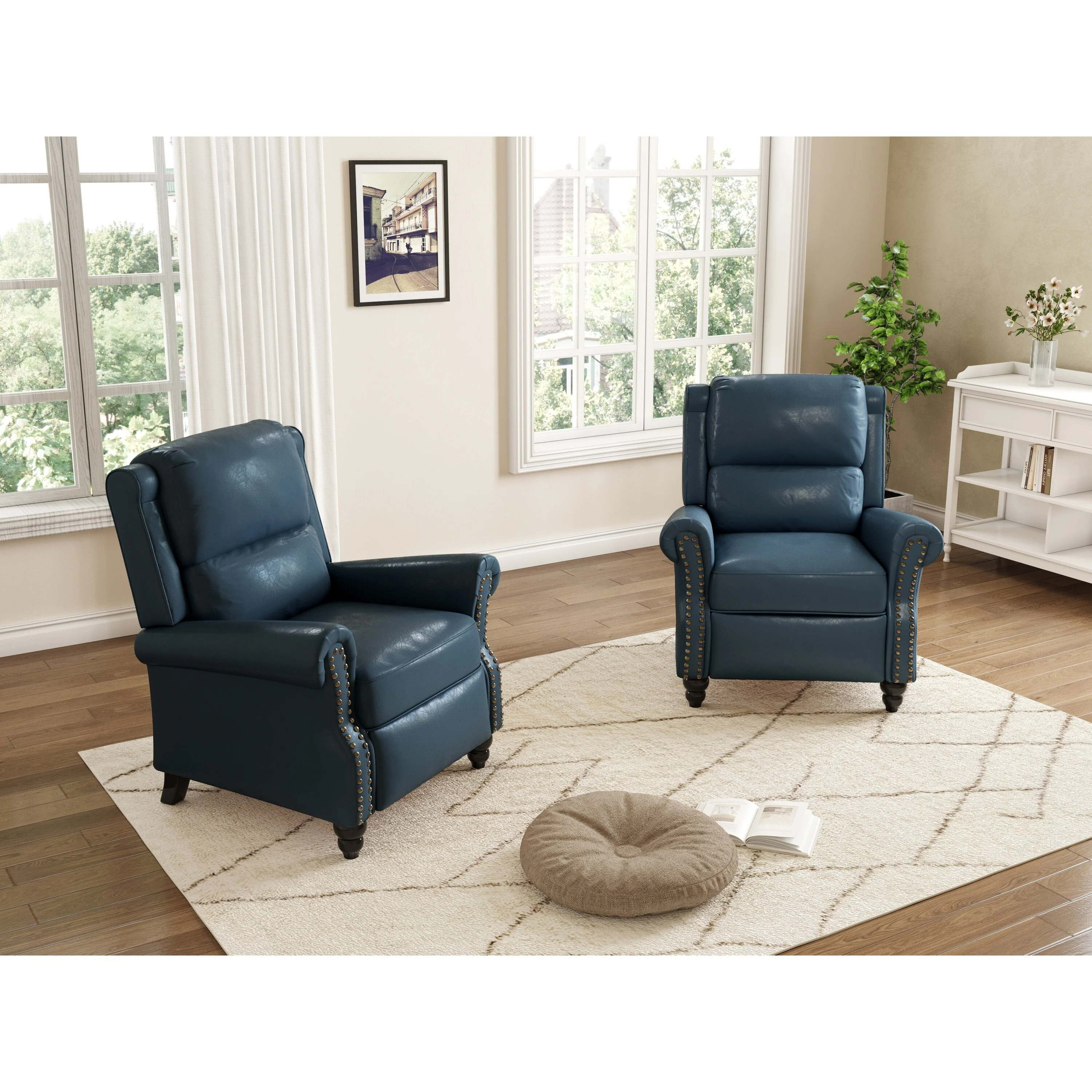 2 Set Manual Pushback Recliner Chair with Nailhead Trim