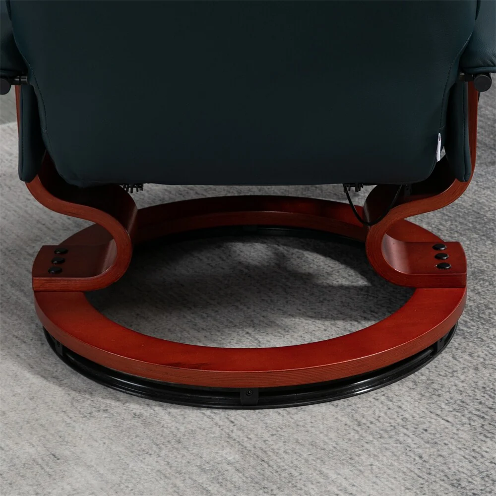 Swivel Leather Manual Recliner with Armrest and Extendable Footrest