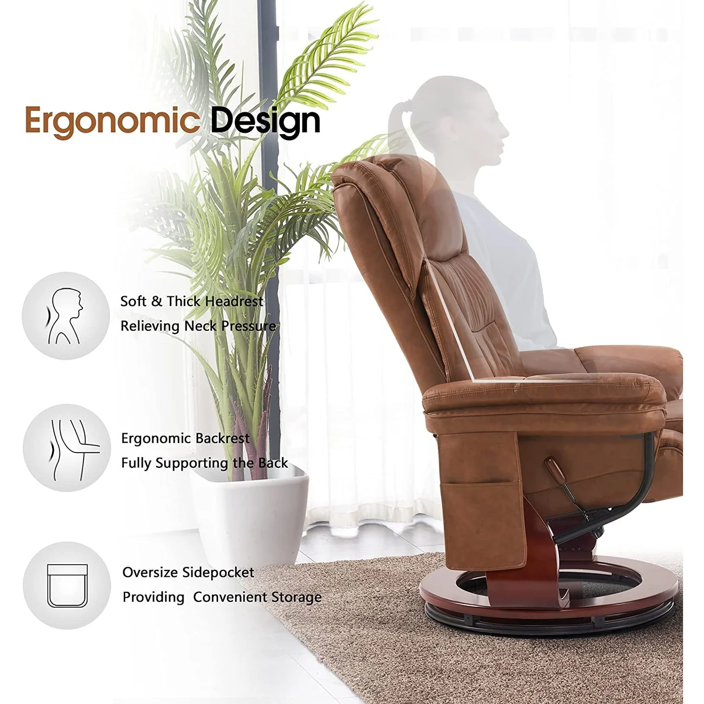 MCombo Swivel Recliners with Ottoman, Vibration Massage TV Chairs with Side Pocket