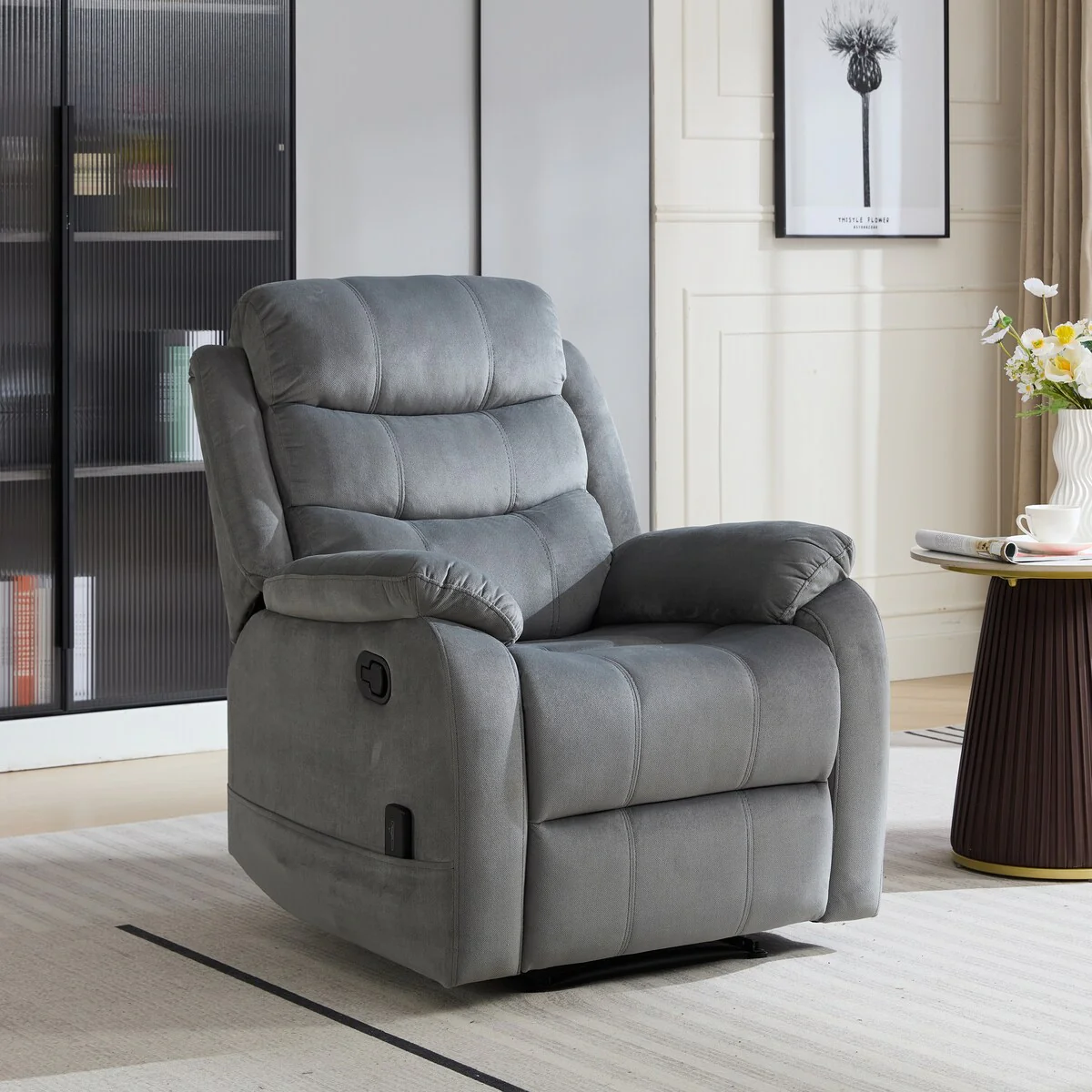 Steph Plush Transitional Upholstered Manual Recliner Chair