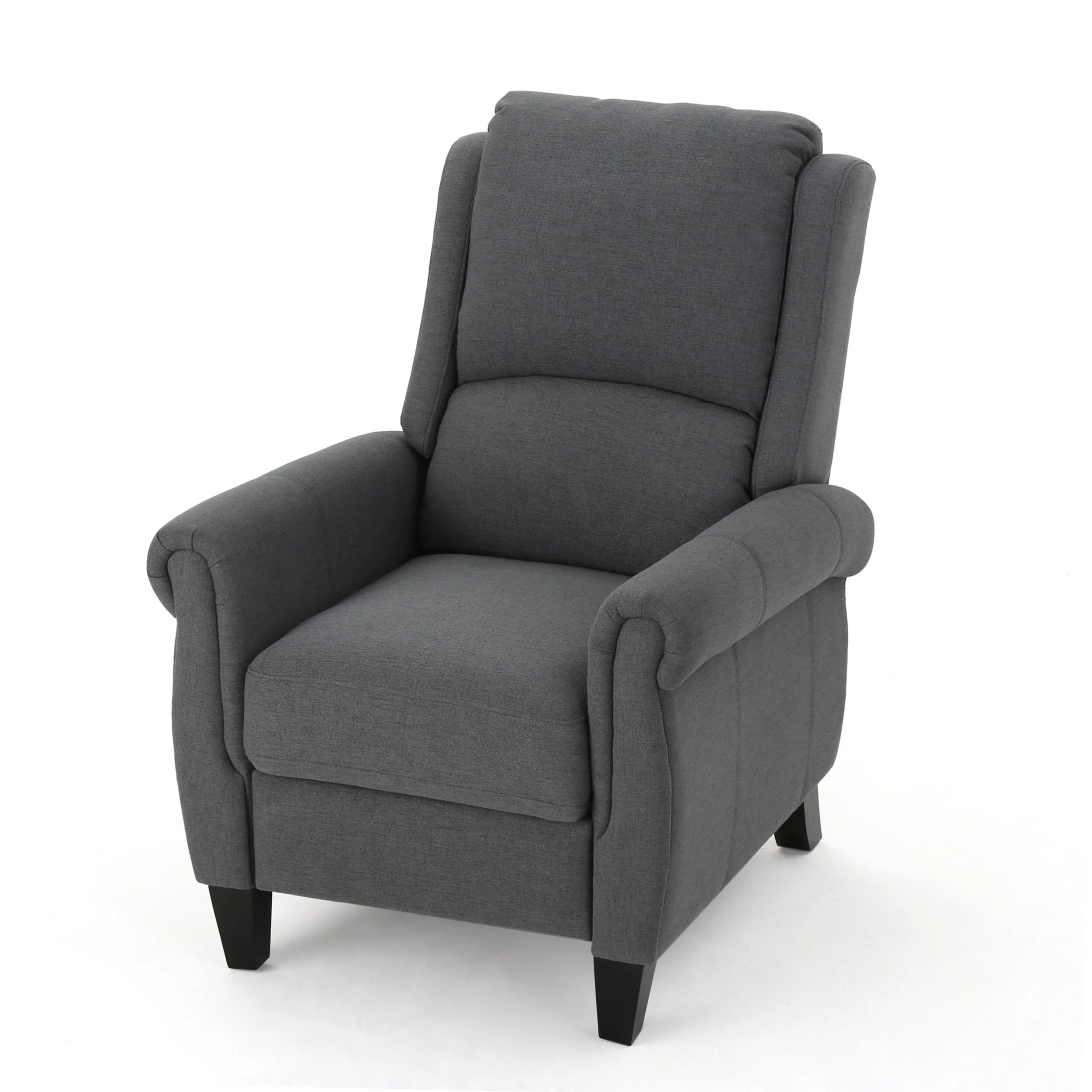 Recliner Chair with Push-Back Mechanism and Charcoal Upholstery - Modern Living Room Accent Piece with Easy-Care Fabric