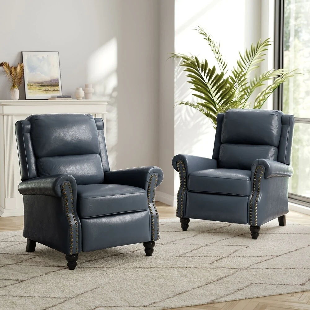 2 Set Nail-head Padded Seat Pushback Recliner Chair